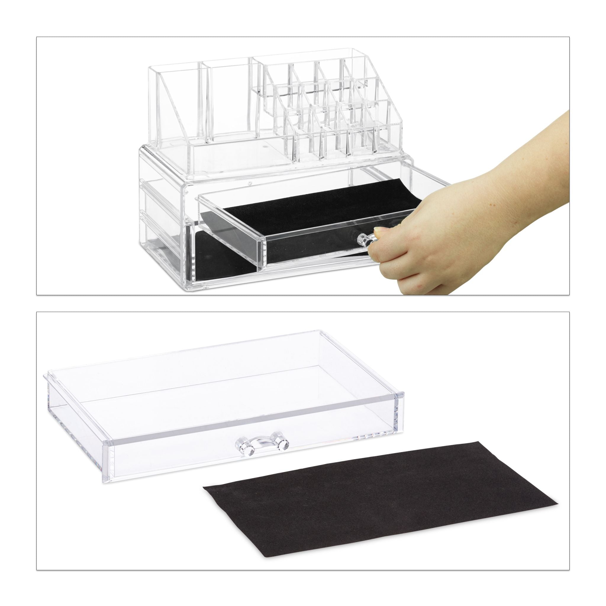 Make-Up Organizer mit 2 Schubladen Transparent von Relaxdays