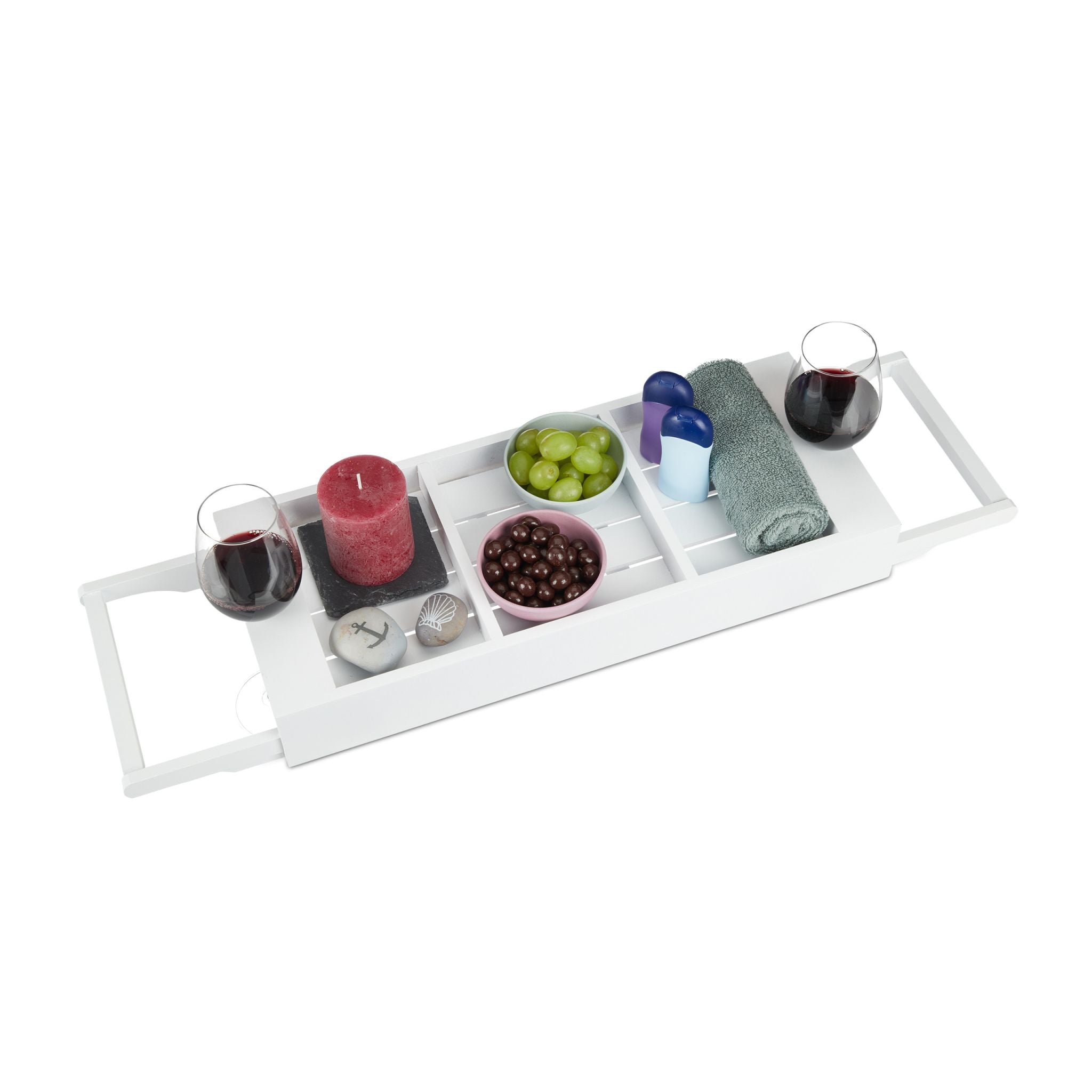 Badewannenablage Weiss ziehbar Weiss-Silber von Relaxdays