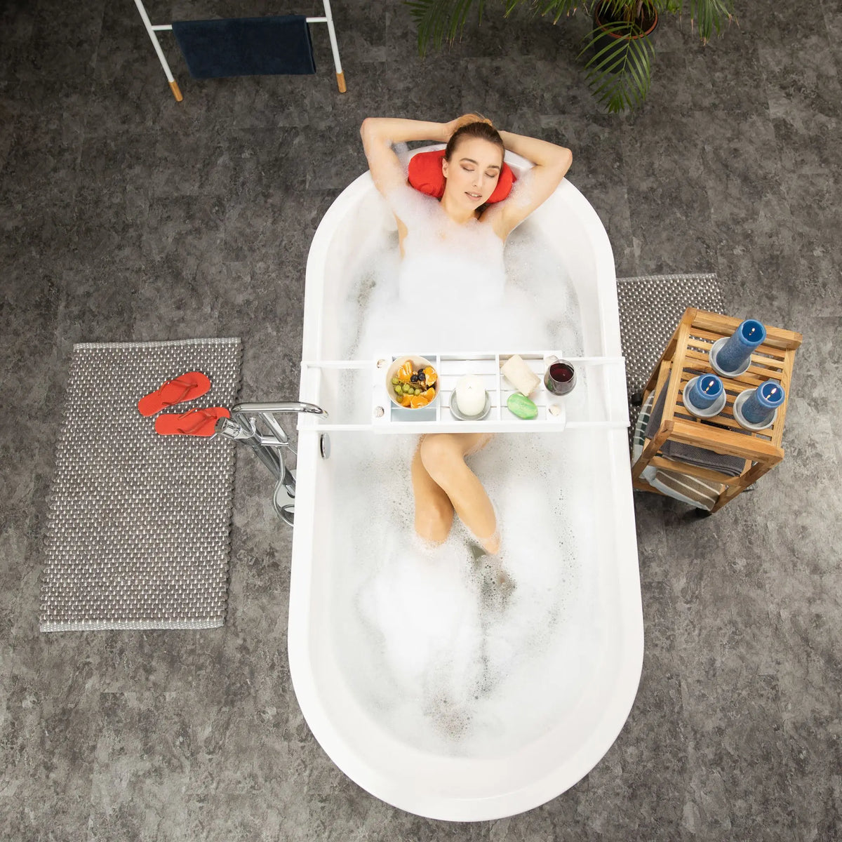 Badewannenablage Weiss ziehbar Weiss-Silber von Relaxdays