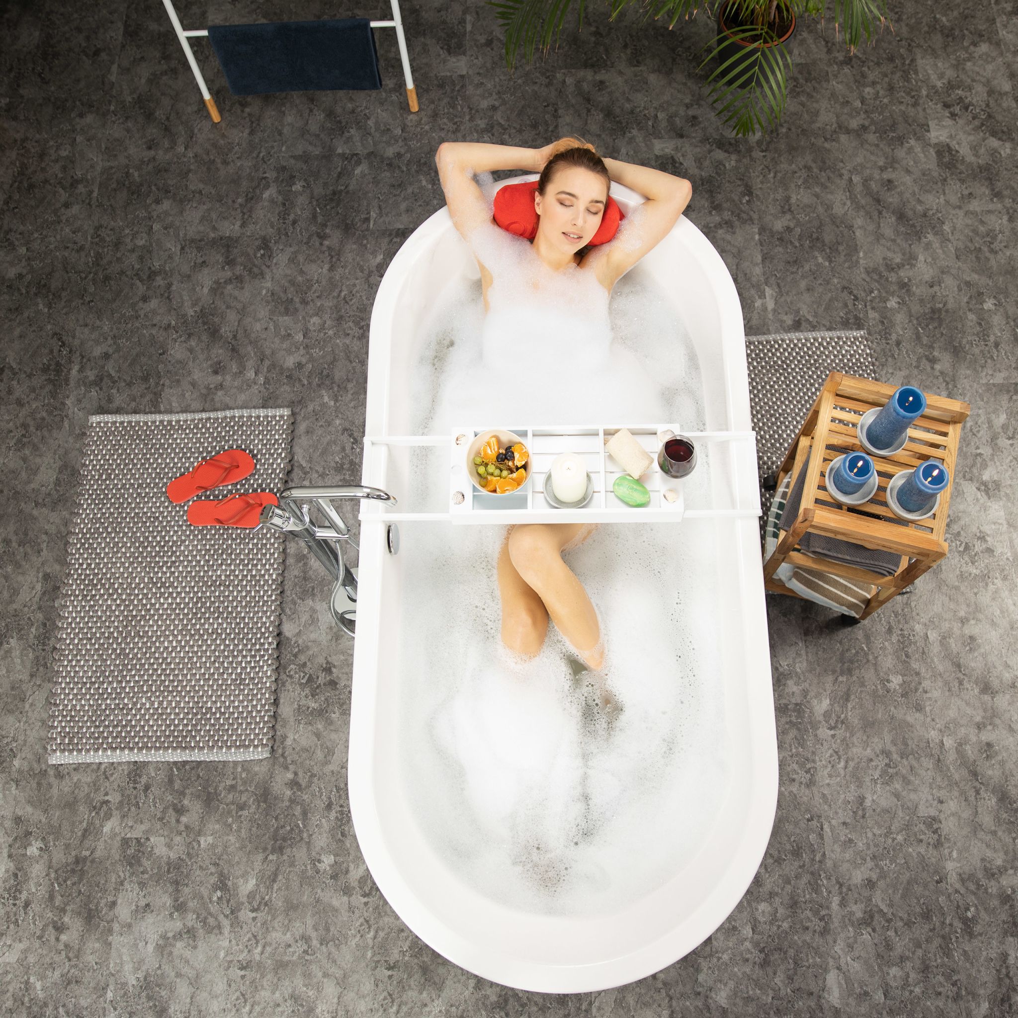 Badewannenablage Weiss ziehbar Weiss-Silber von Relaxdays
