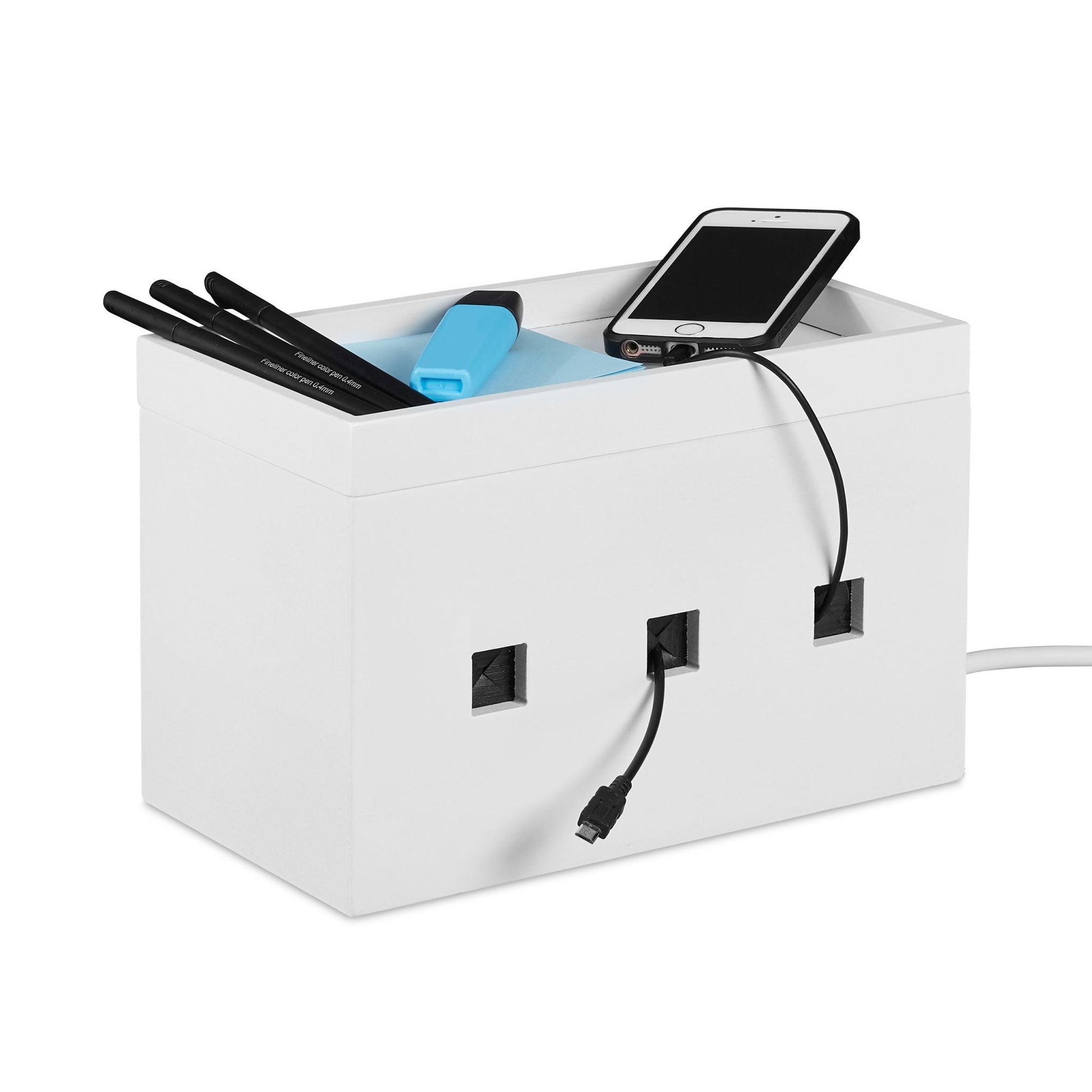 Kabelbox Bambus weiss Weiss von Relaxdays