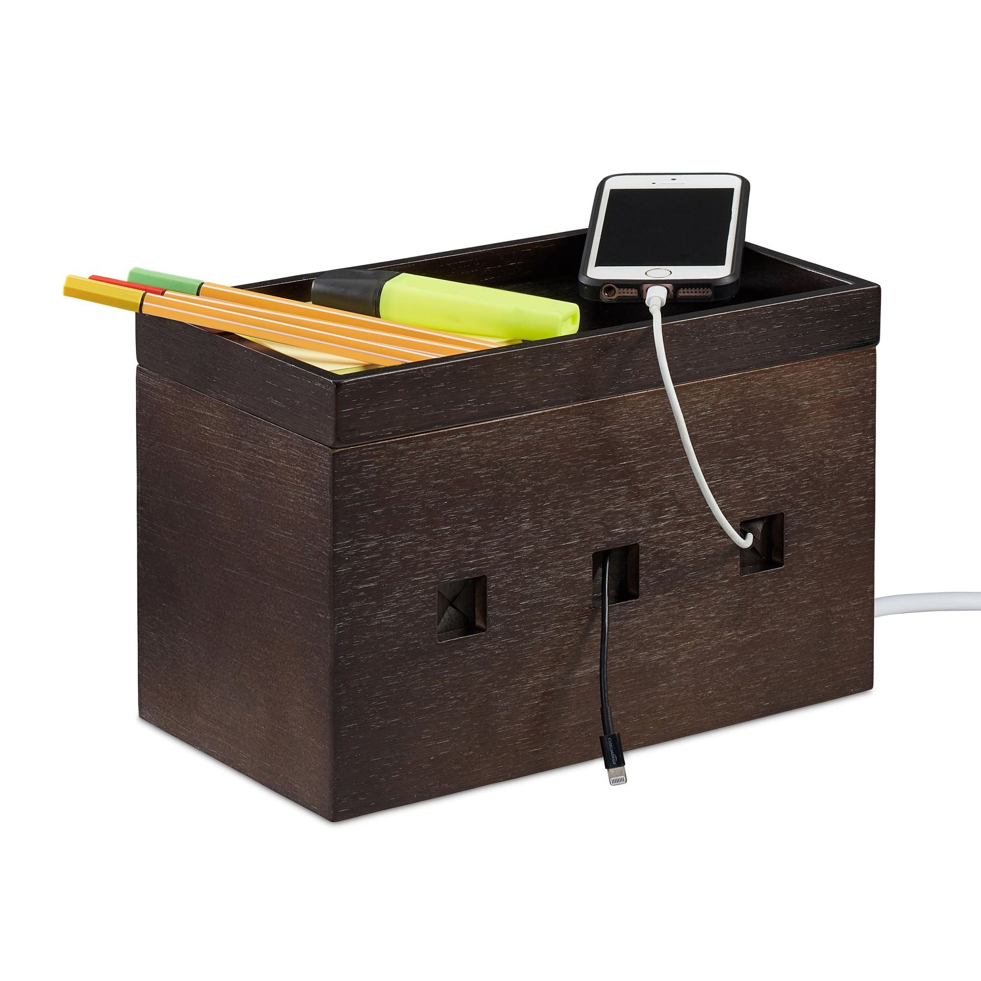 Kabelbox Bambus dunkelbraun Dunkelbraun von Relaxdays