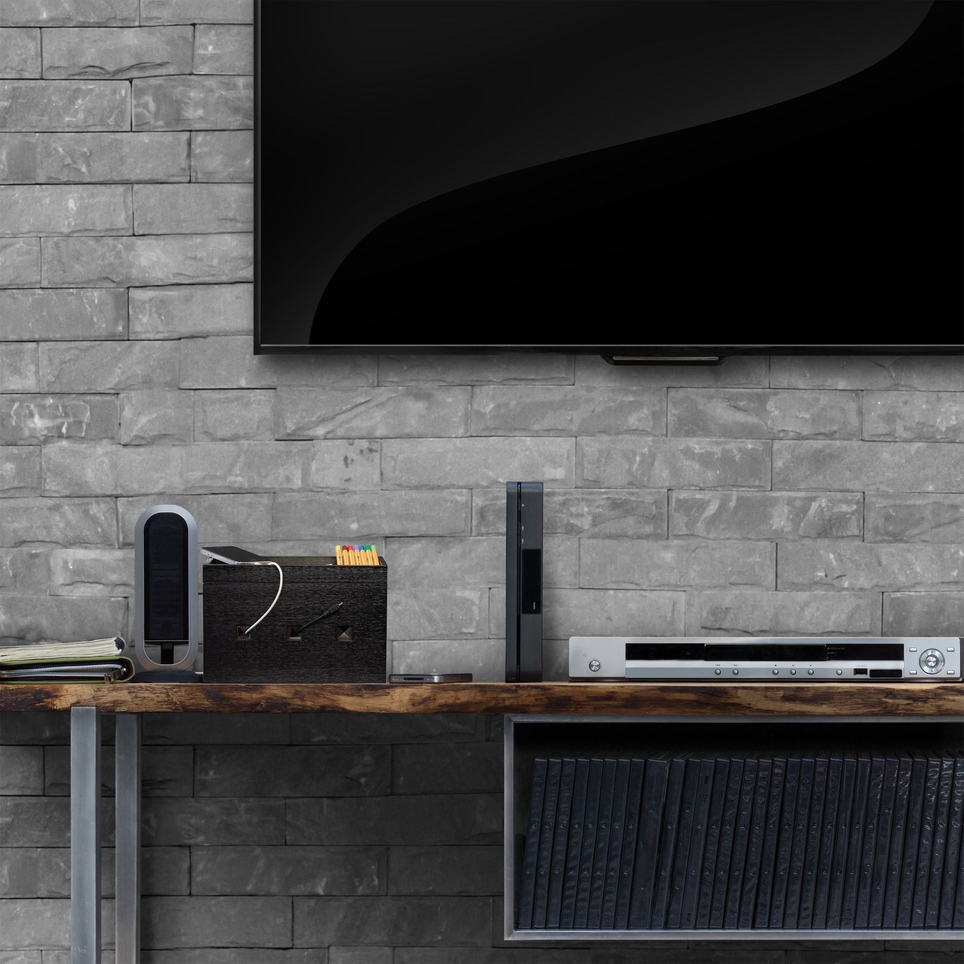 Kabelbox Bambus schwarz Schwarz von Relaxdays