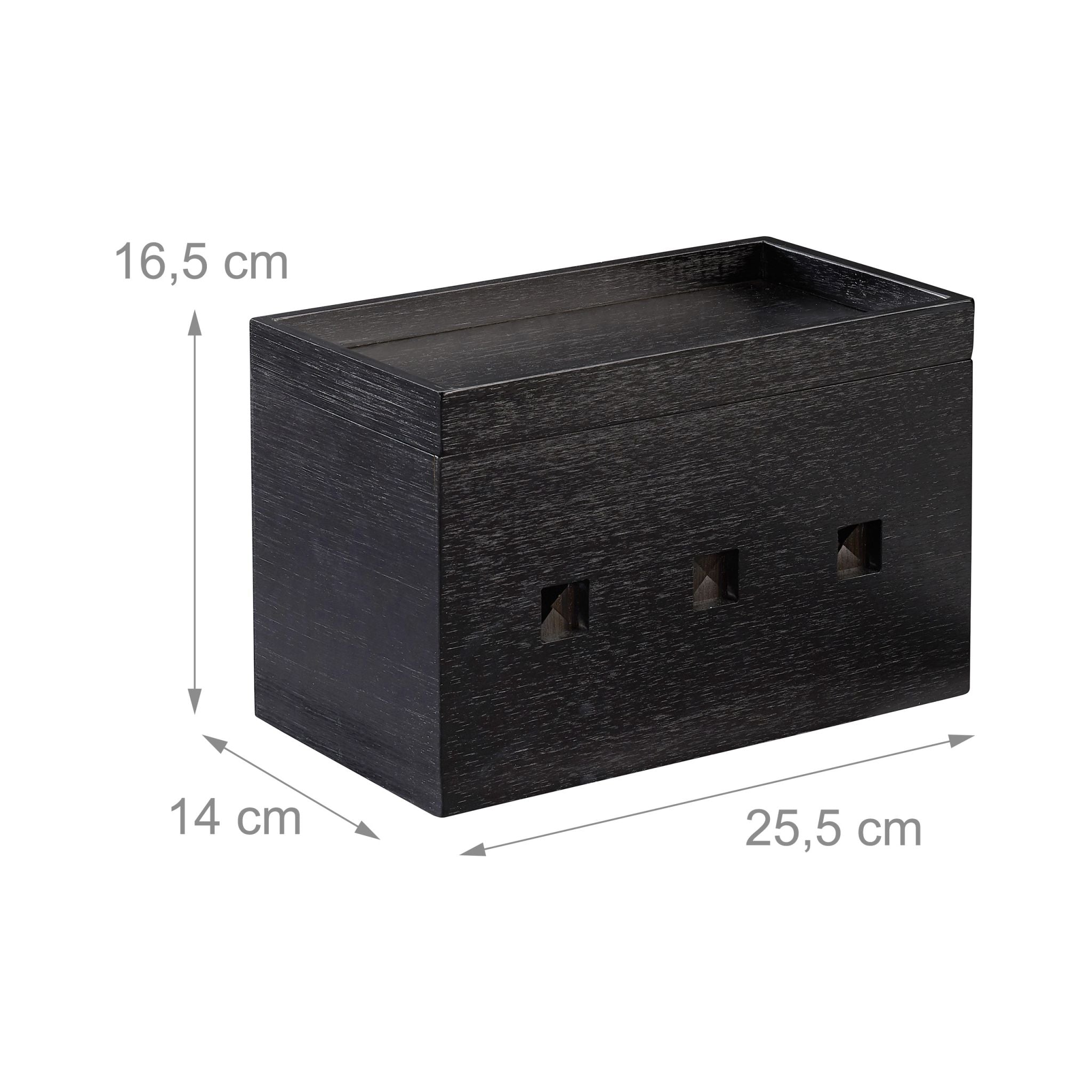Kabelbox Bambus schwarz Schwarz von Relaxdays
