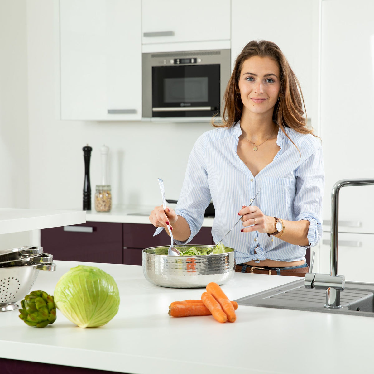 Salatschüssel mit Besteck Silber von Relaxdays