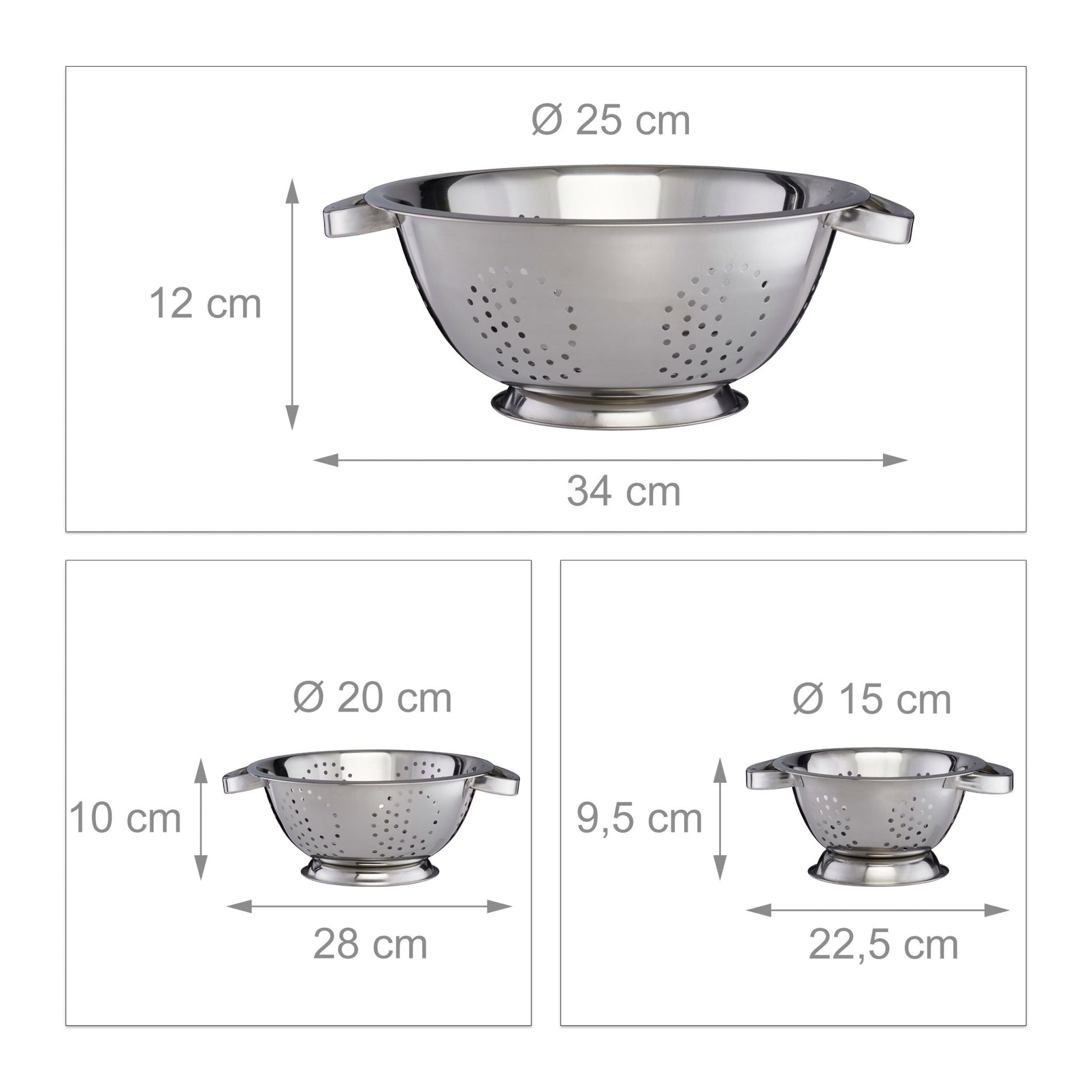 Küchensieb 3er-Set Silber von Relaxdays
