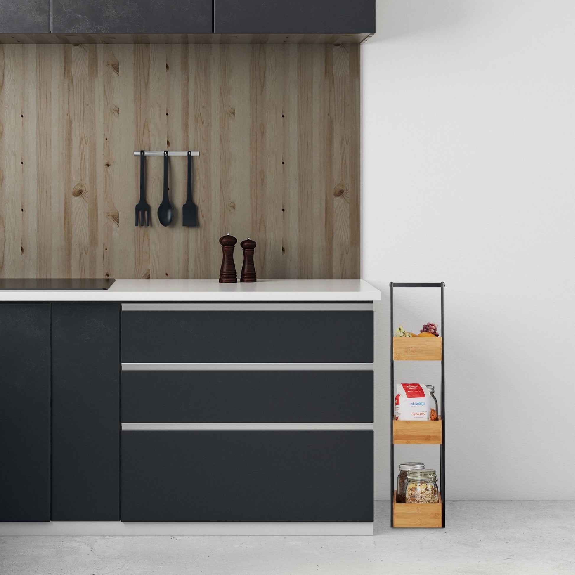 Badregal Bambus 3 Ablagen Hellbraun-Schwarz von Relaxdays