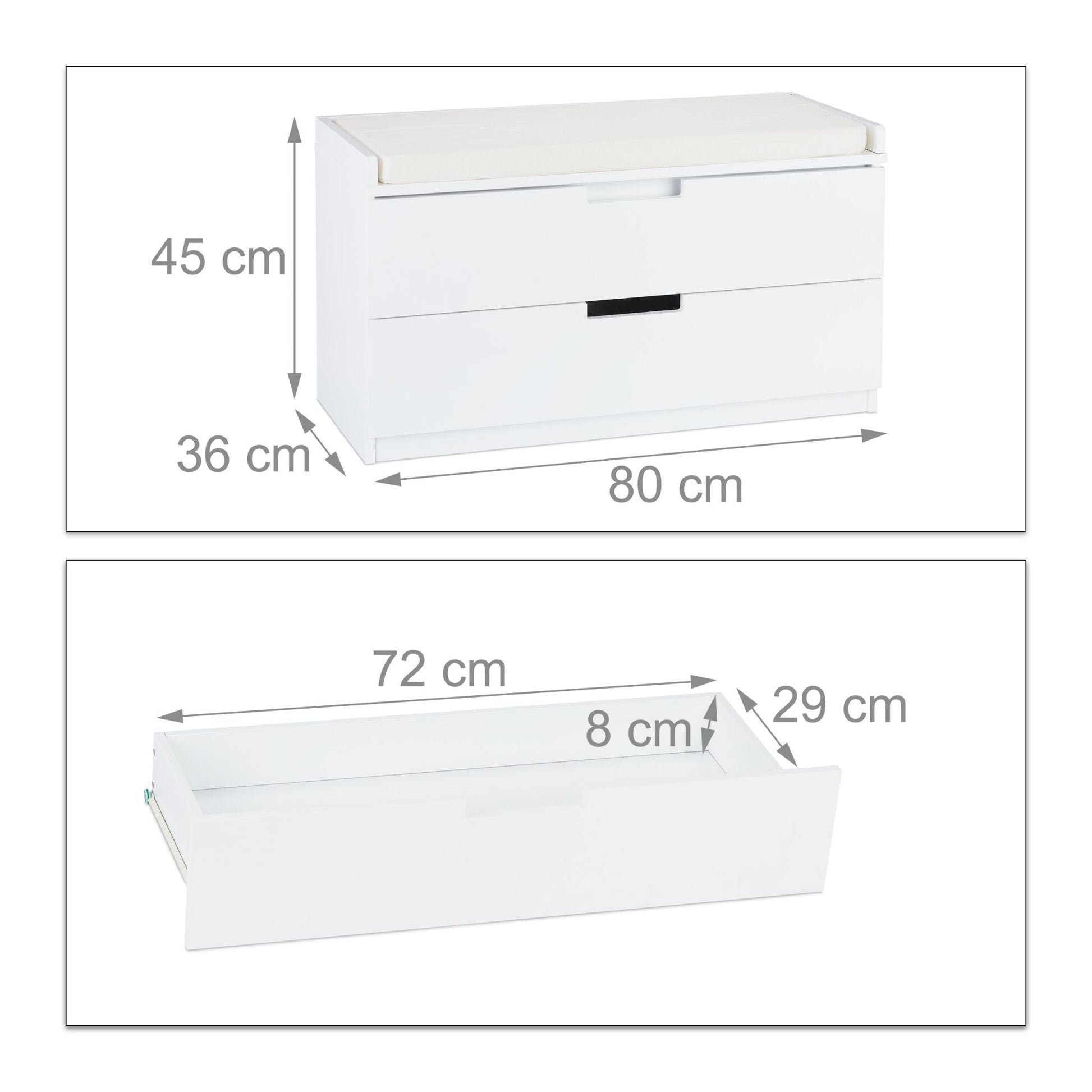 Sitzkommode mit 2 Schubladen Weiss von Relaxdays