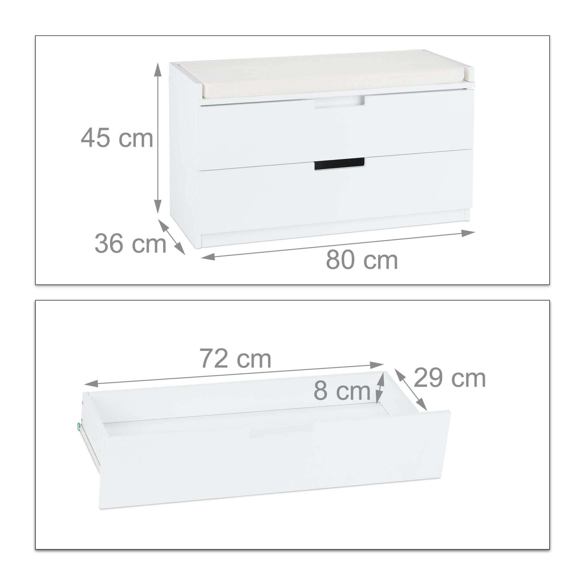 Sitzkommode mit 2 Schubladen Weiss von Relaxdays
