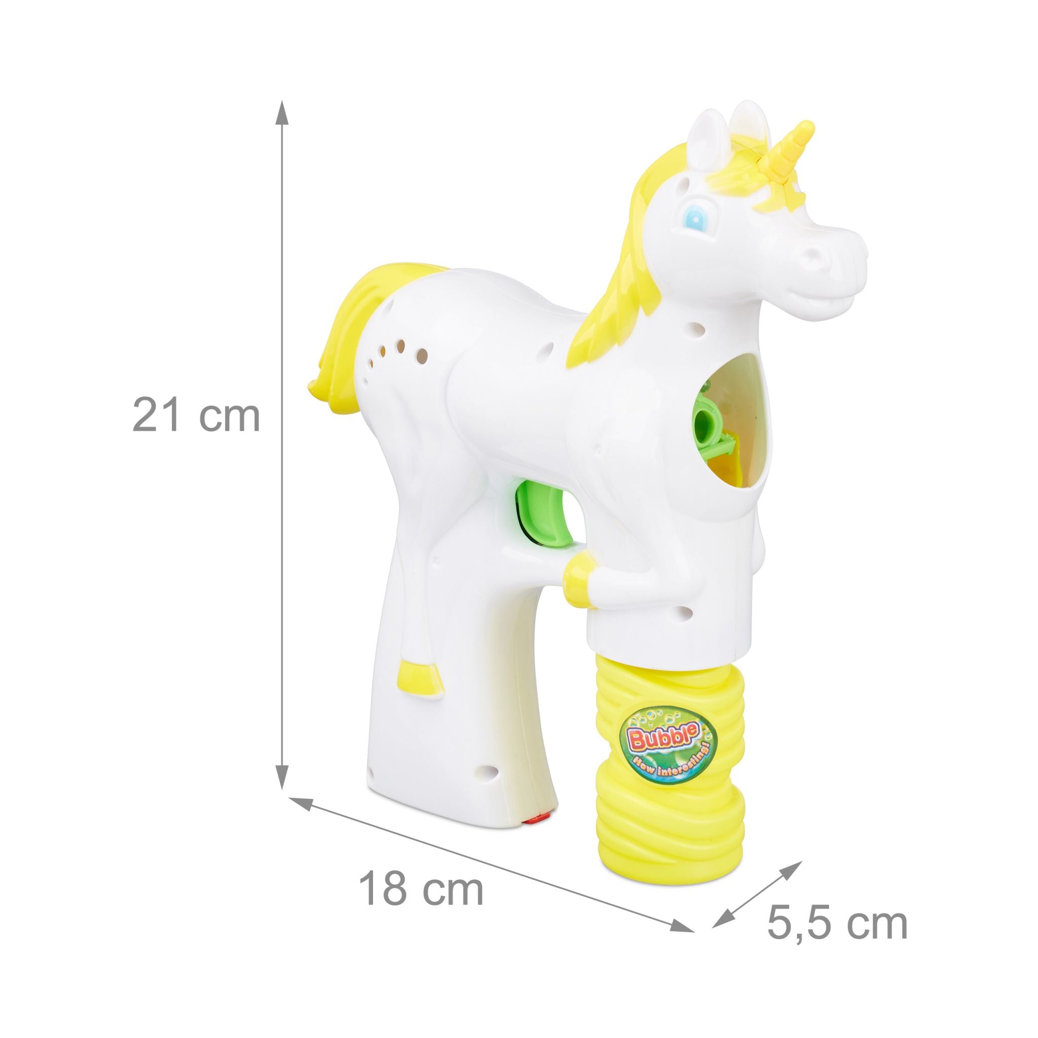 Einhorn Seifenblasenpistole Weiss-Gelb-Grün von Relaxdays
