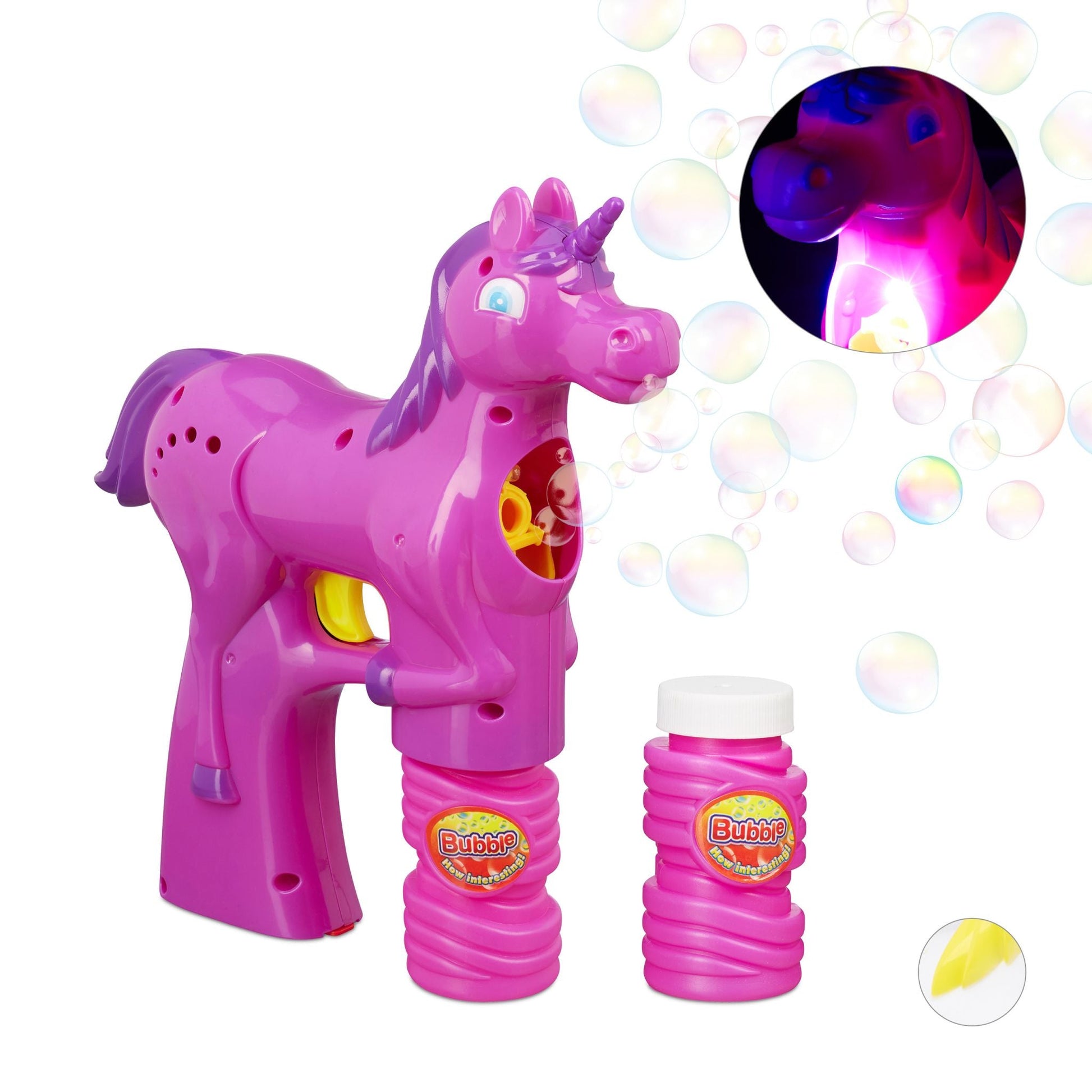 Einhorn Seifenblasenpistole Gelb-Lila-Pink von Relaxdays