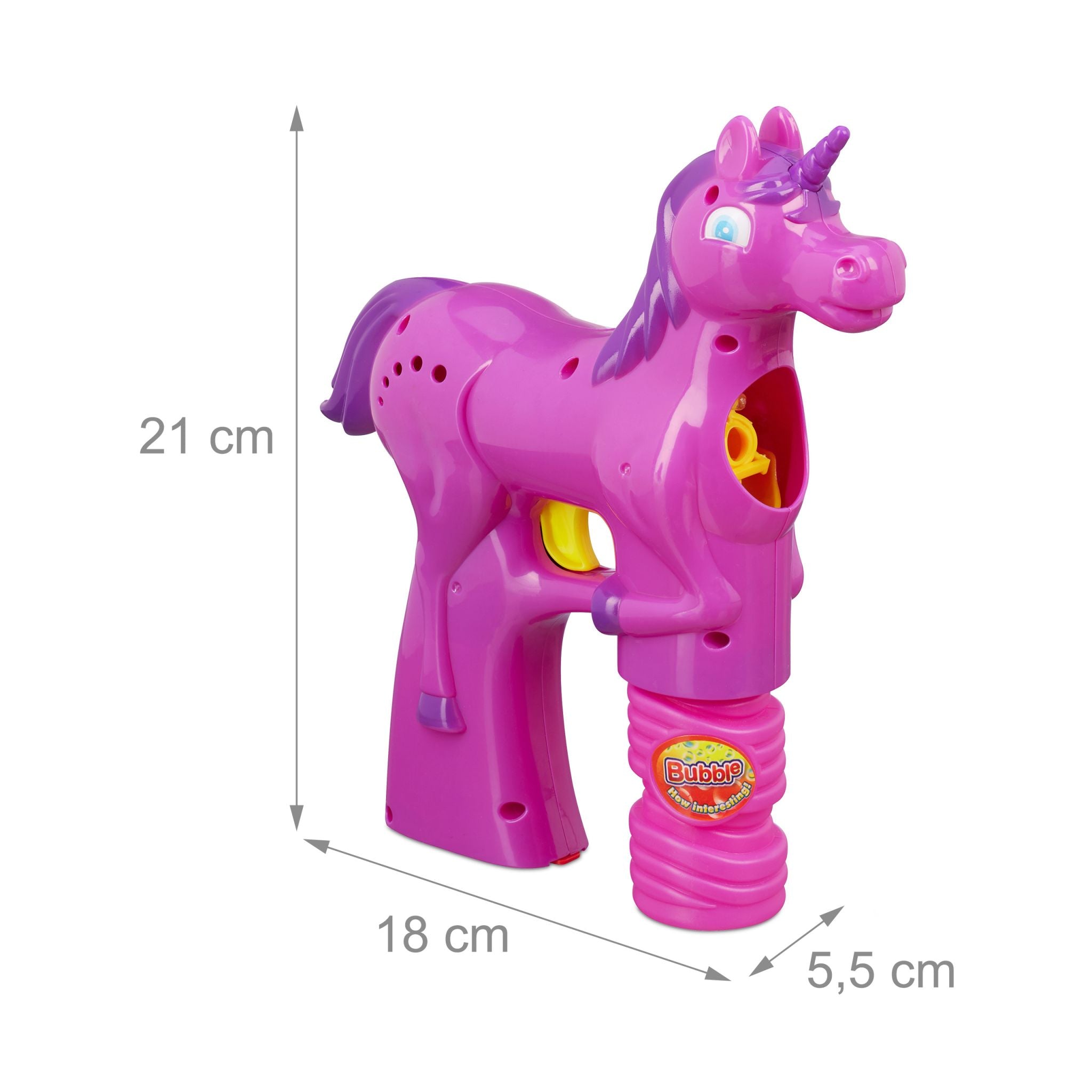 Einhorn Seifenblasenpistole Gelb-Lila-Pink von Relaxdays