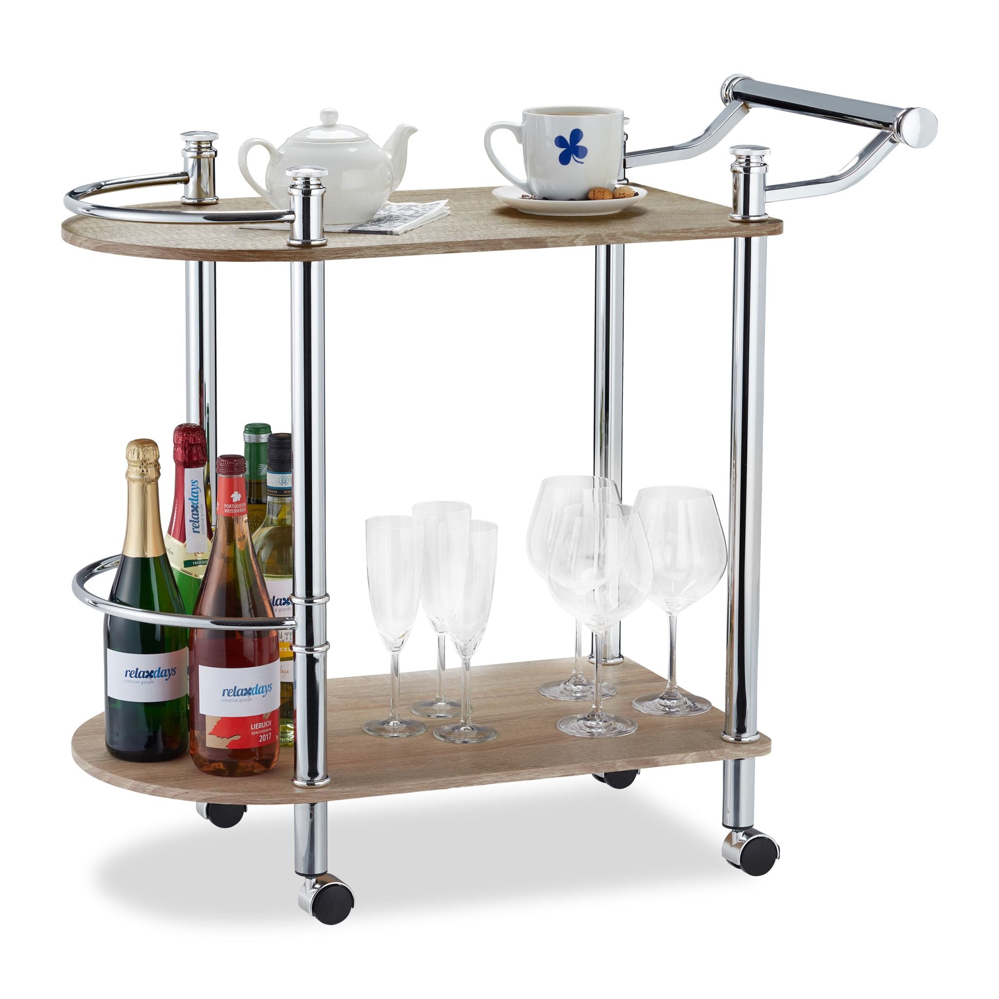 Servierwagen mit 2 Etagen Hellbraun-Silber