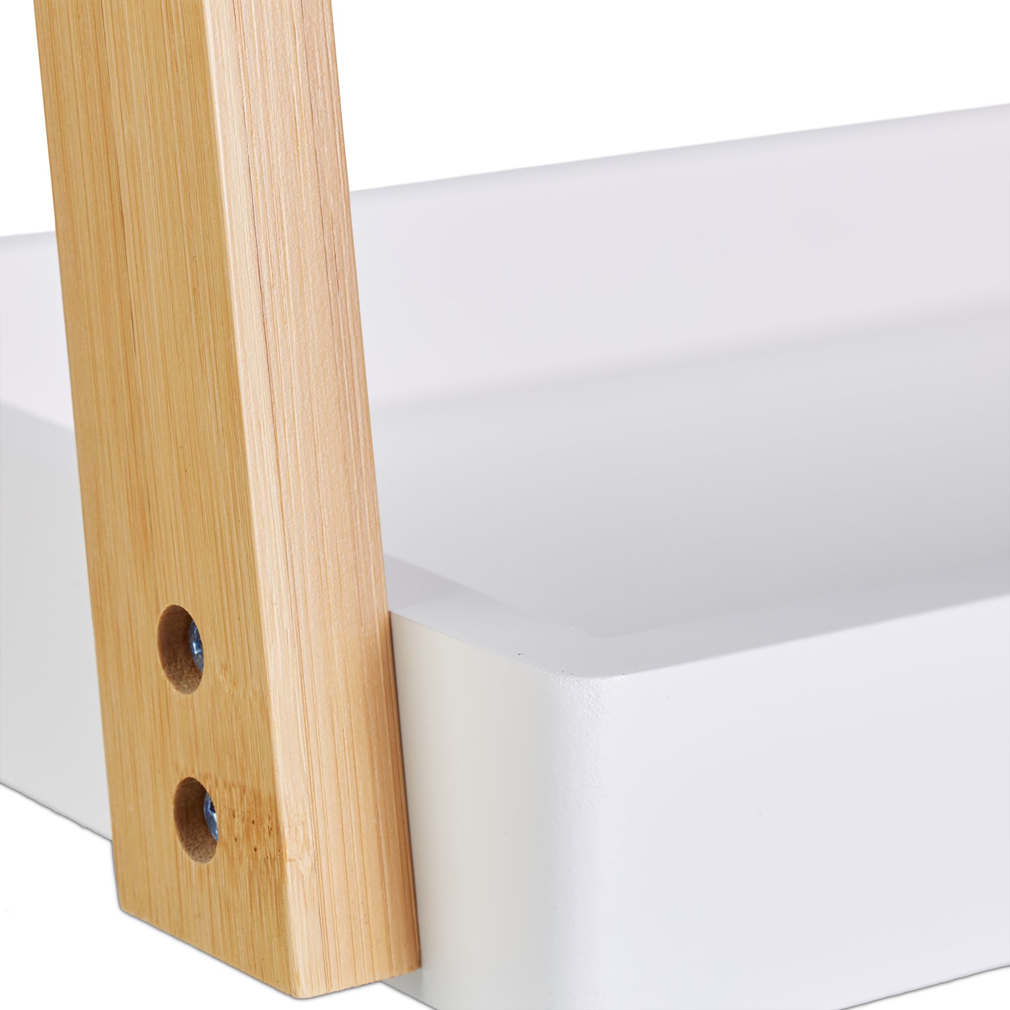 Kosmetikspiegel Bambus und MDF Weiss-Hellbraun-Silber von Relaxdays