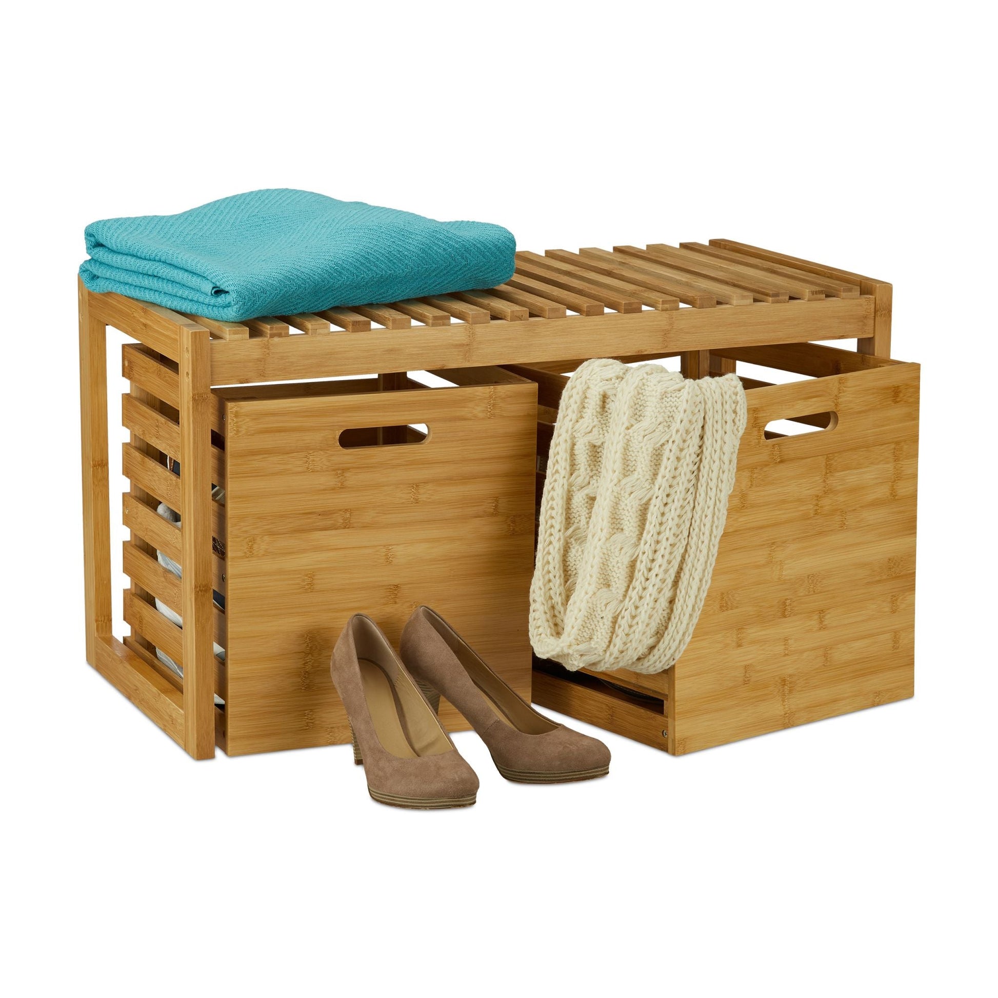 Sitzbank mit Stauraum Bambus Hellbraun von Relaxdays