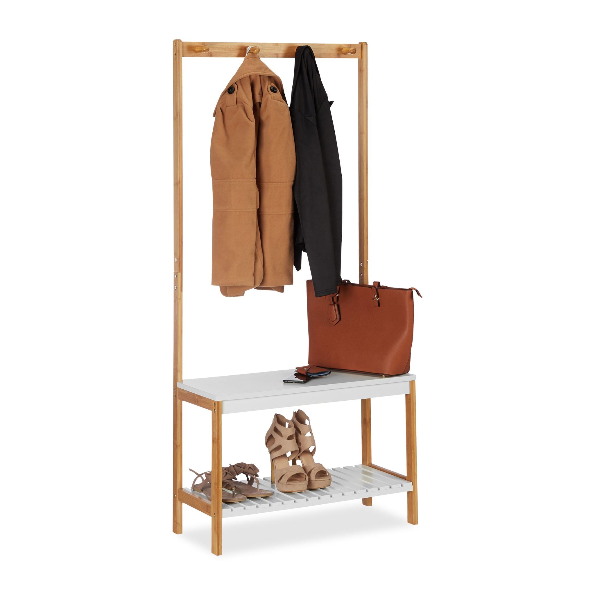 Garderobenständer mit Schuhregal Weiss-Hellbraun von Relaxdays