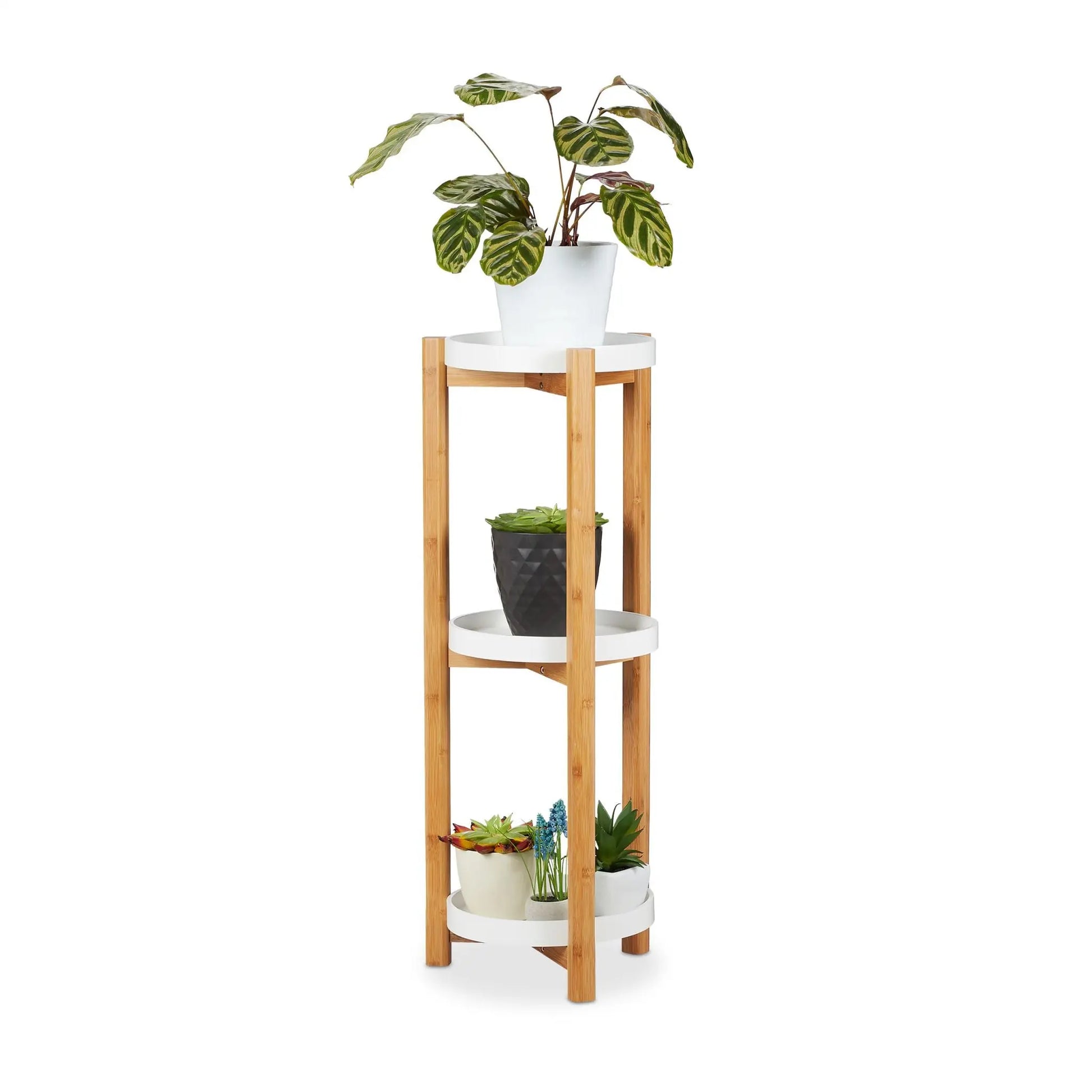 Blumenregal rund Weiss-Hellbraun von Relaxdays