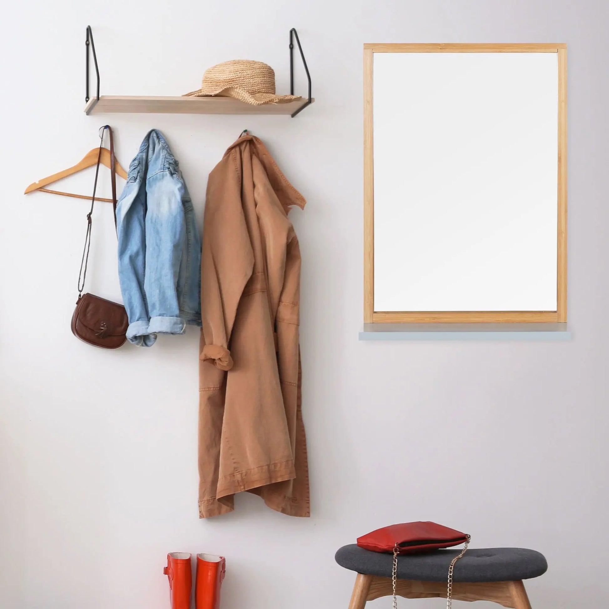 Wandspiegel mit Ablage Hellbraun-Silber-Grau von Relaxdays