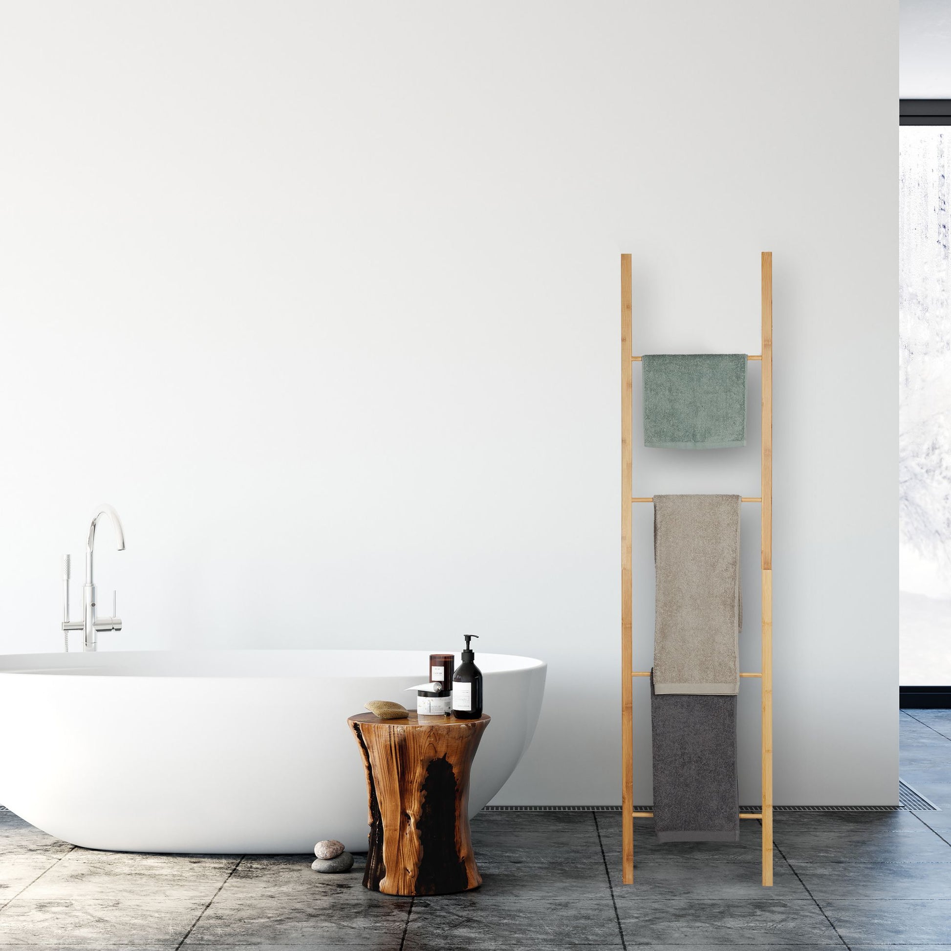 Handtuchleiter Bambus klappbar Hellbraun von Relaxdays
