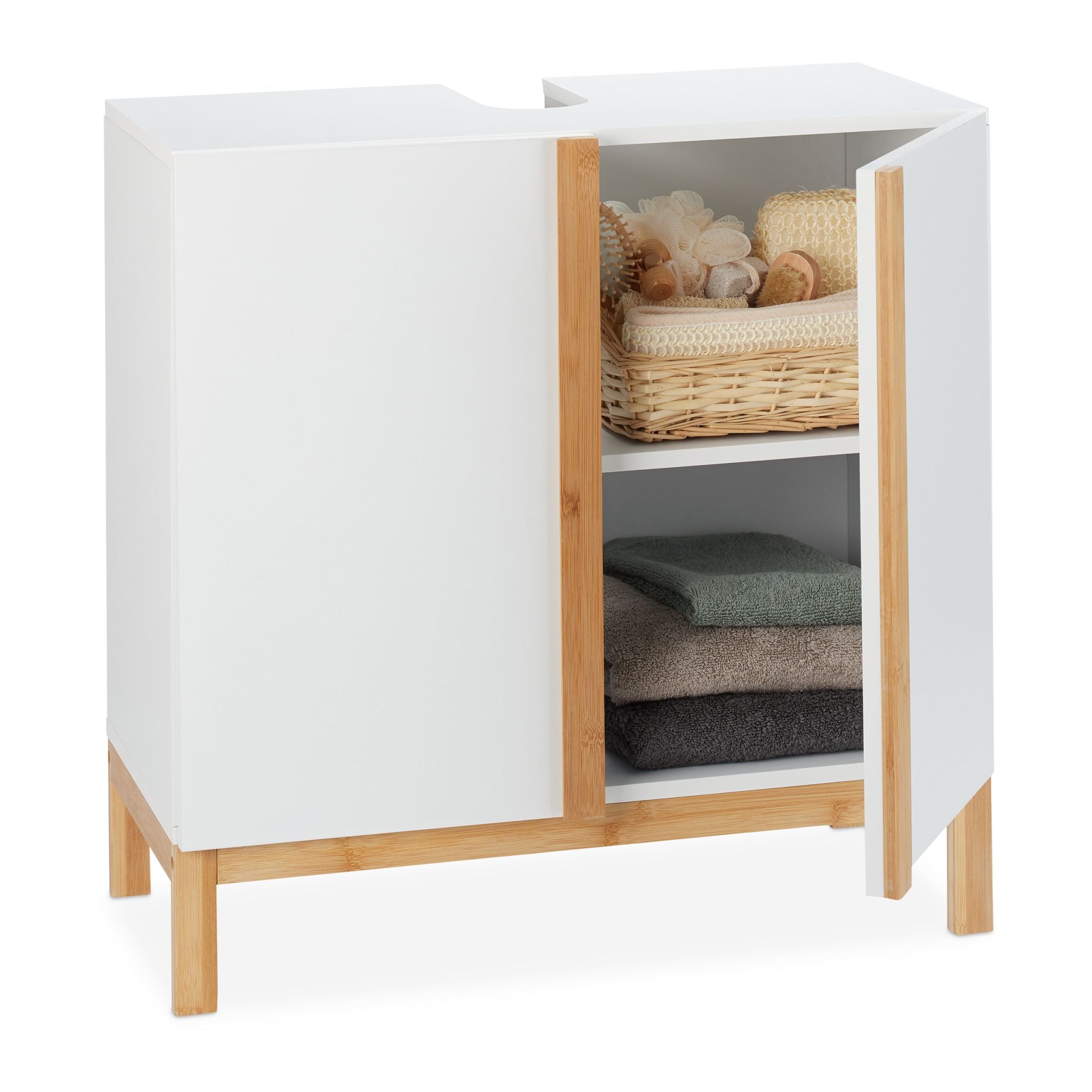 Waschbeckenunterschrank Weiss Weiss-Hellbraun von Relaxdays