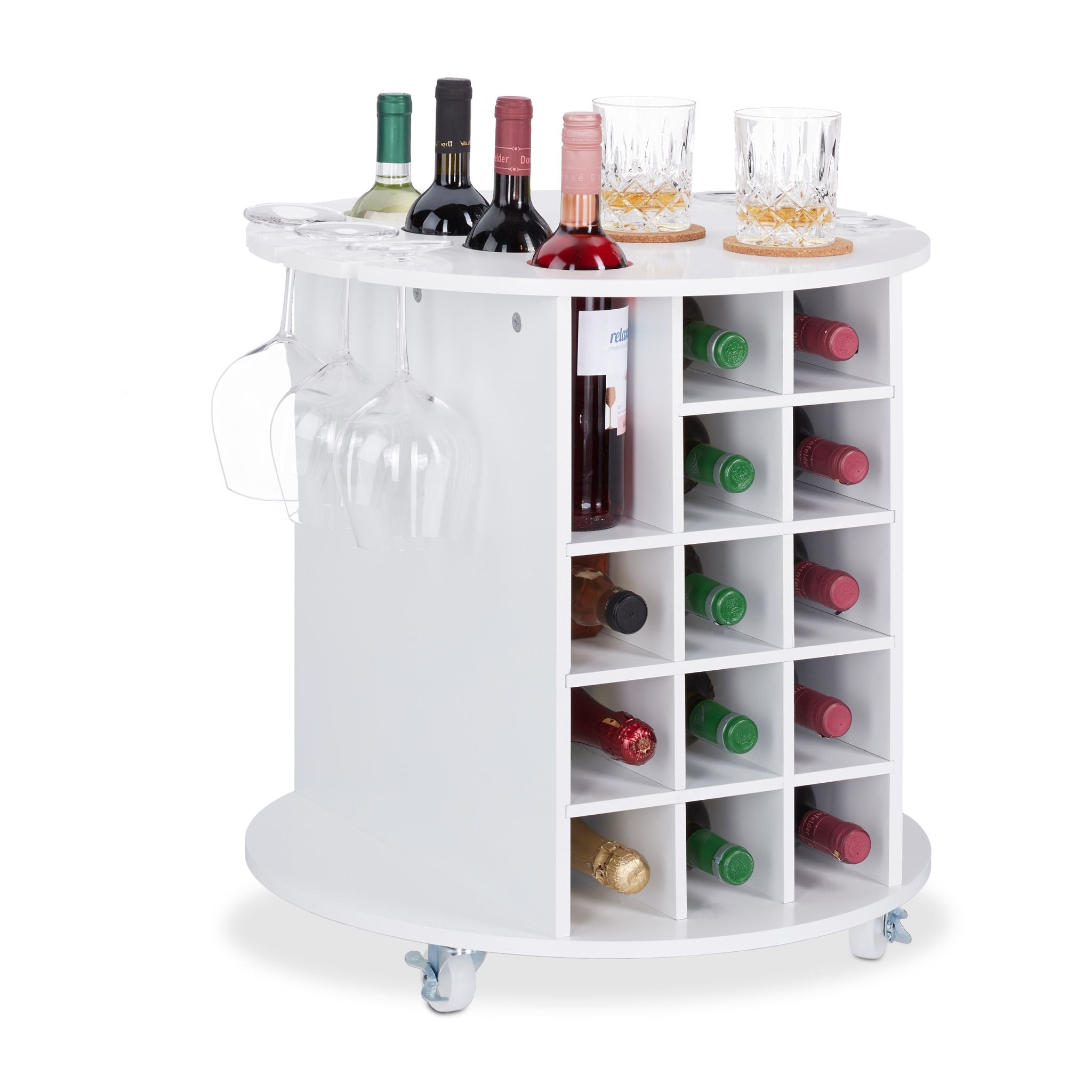 Weinregal auf Rollen Weiss von Relaxdays