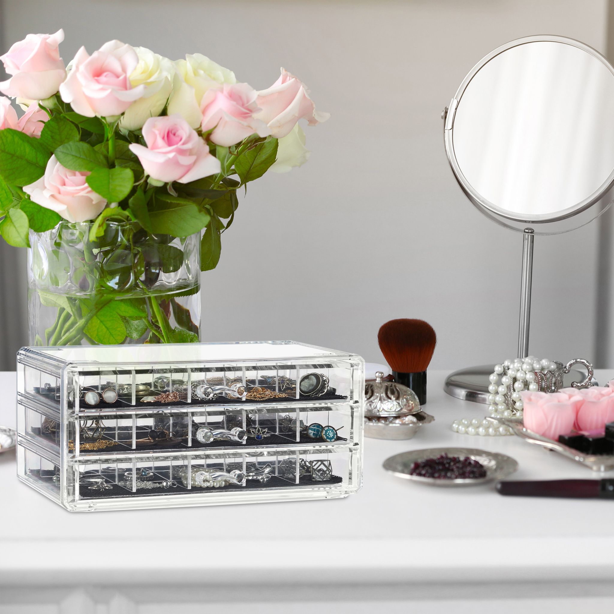 Make up Organizer mit Schubladen Schwarz-Transparent von Relaxdays