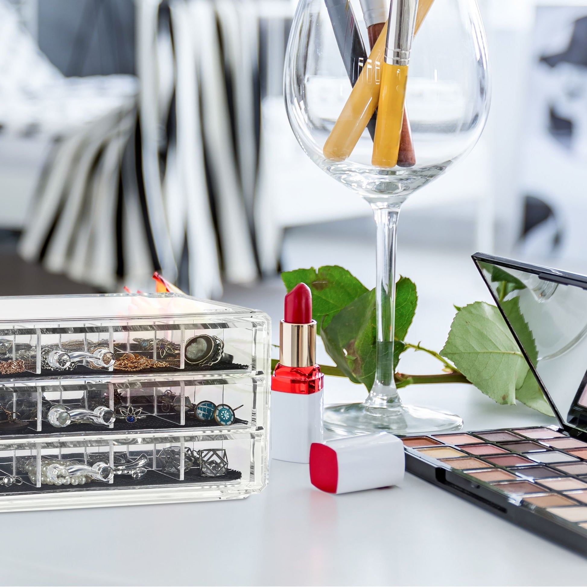 Make up Organizer mit Schubladen Schwarz-Transparent von Relaxdays