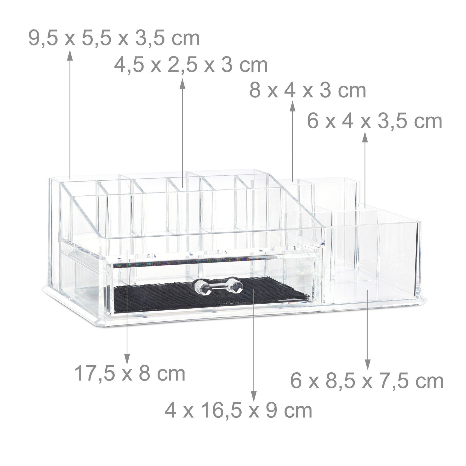 Make Up Organizer 16 Fächer Schwarz-Transparent von Relaxdays