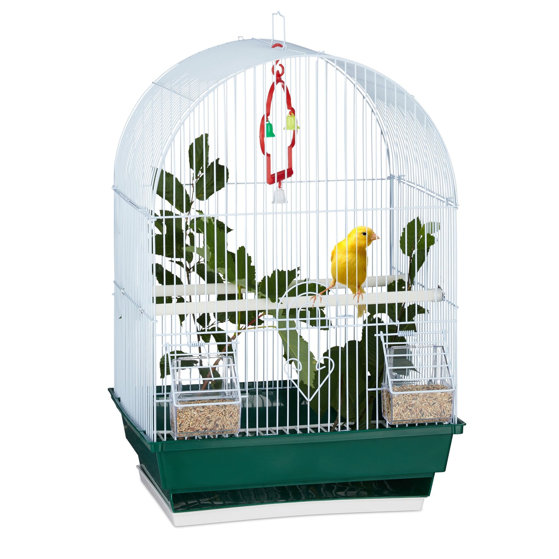 Kleiner Vogelkäfig mit Zubehör Weiss-Dunkelgrün von Relaxdays