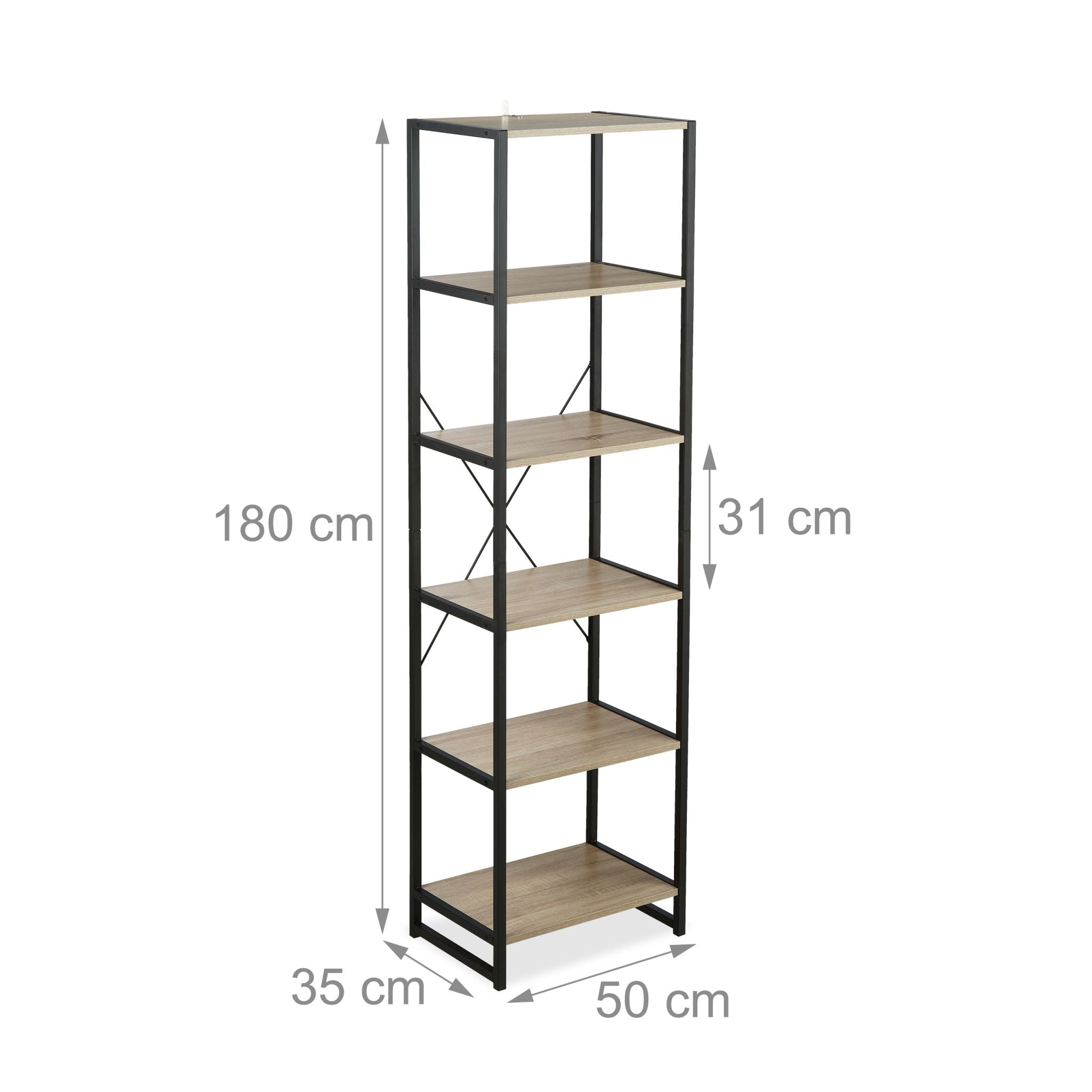 Standregal Industrial mit 6 Etagen Hellbraun-Schwarz von Relaxdays
