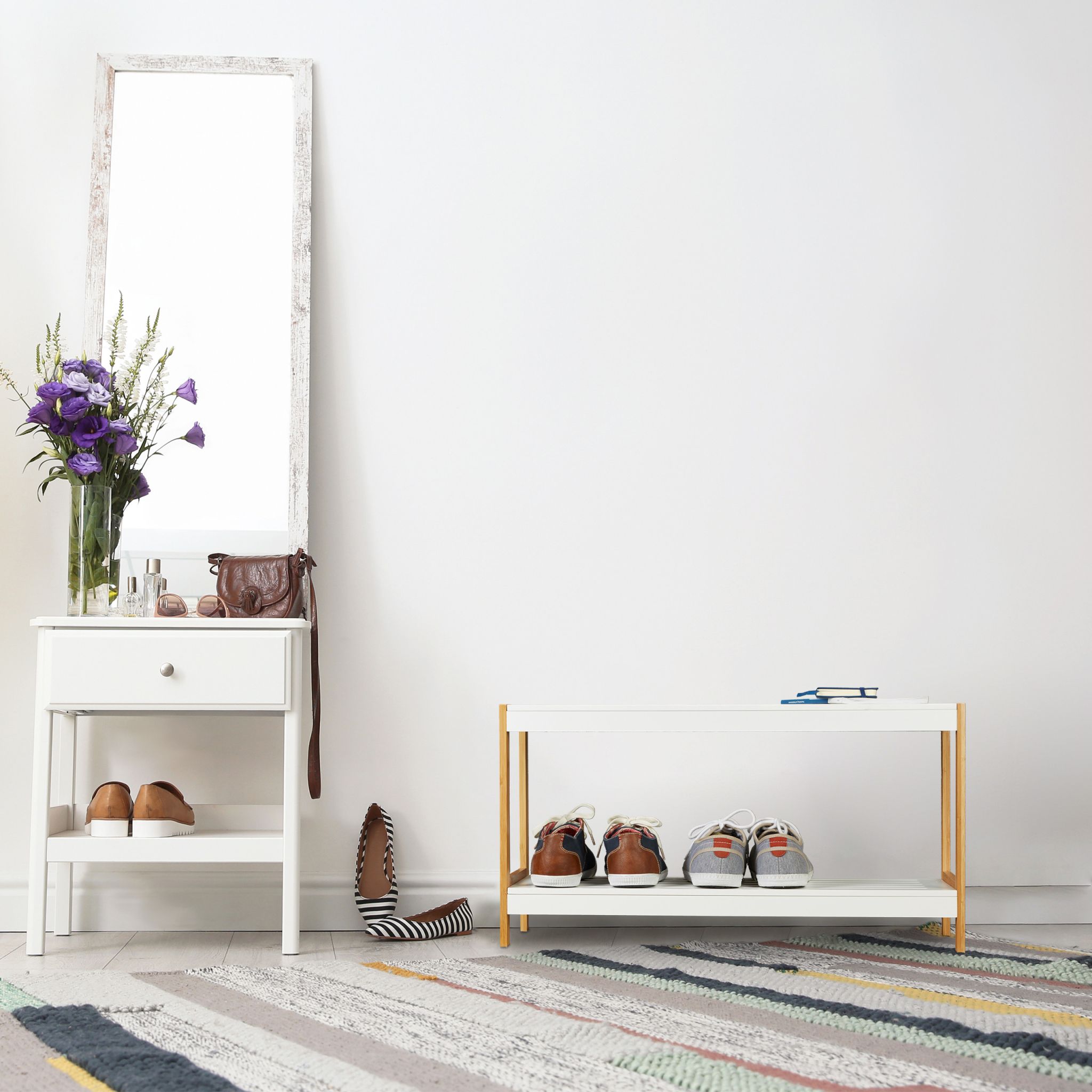 Schuhregal Weiss-Natur Weiss-Hellbraun von Relaxdays