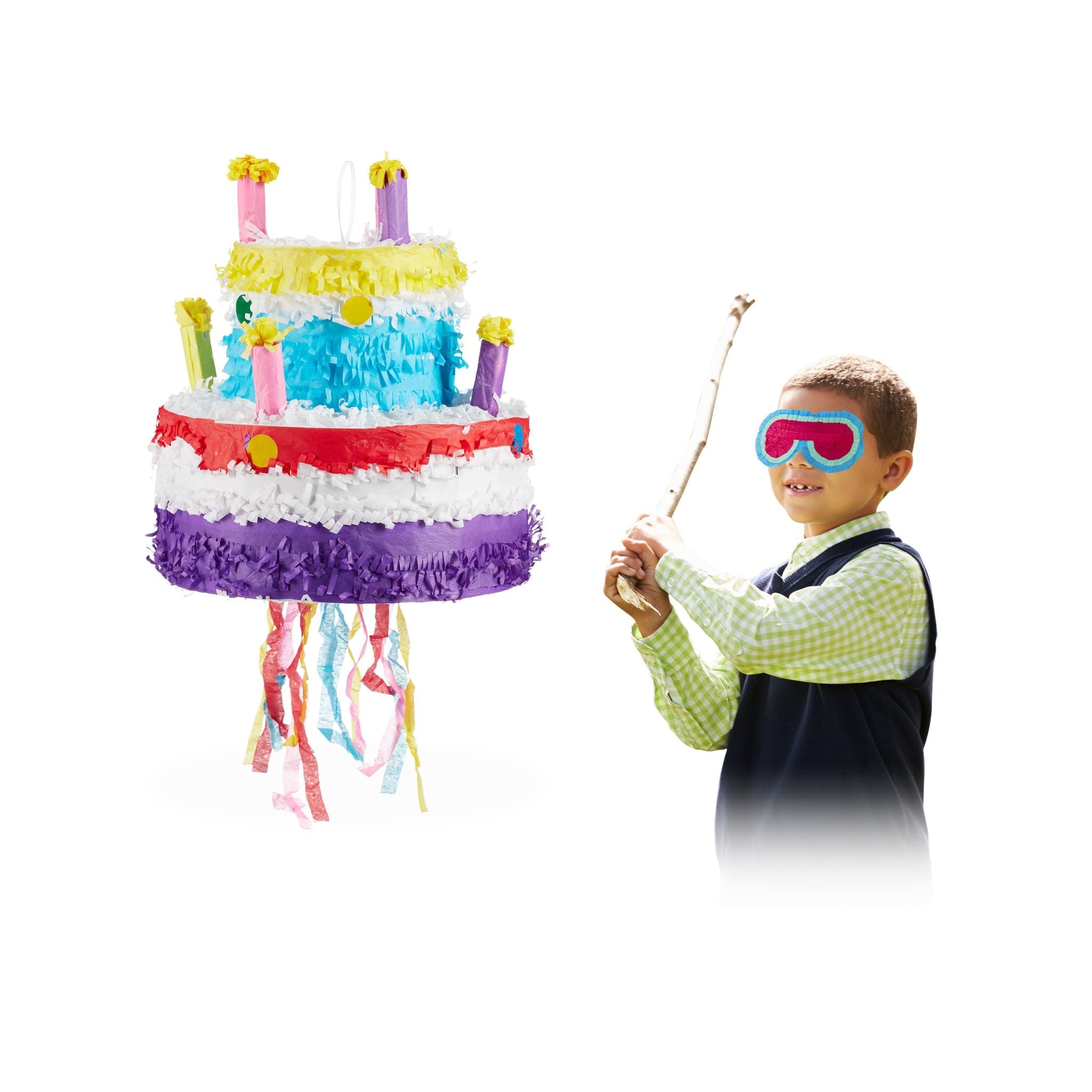 Pinata Geburtstag Torte Weiss-Gelb-Lila von Relaxdays