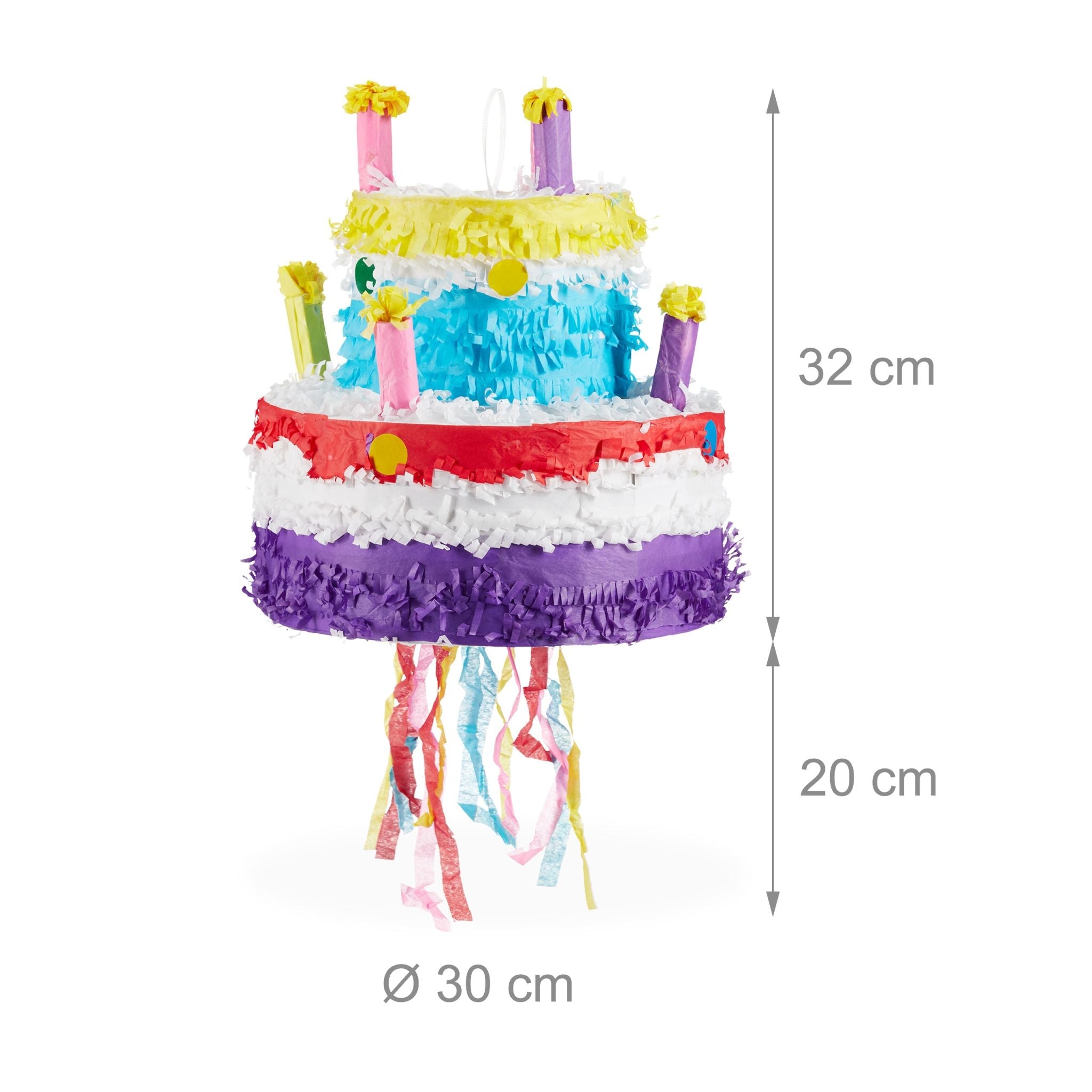 Pinata Geburtstag Torte Weiss-Gelb-Lila von Relaxdays