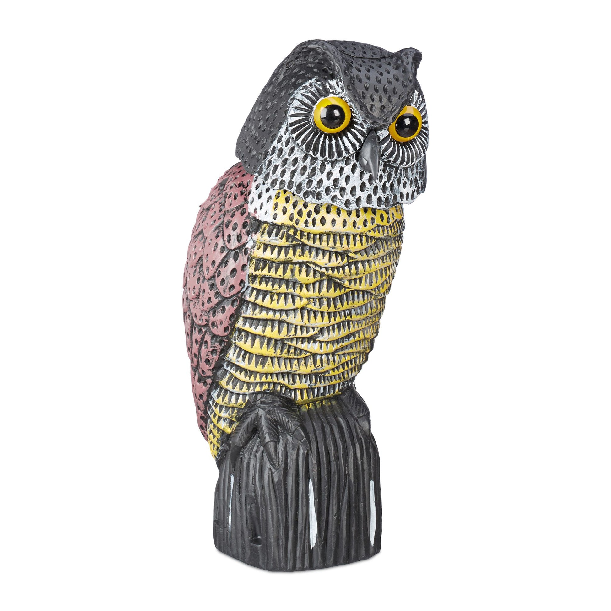 Vogelschreck Eule Anthrazit-Gelb-Rosa von Relaxdays