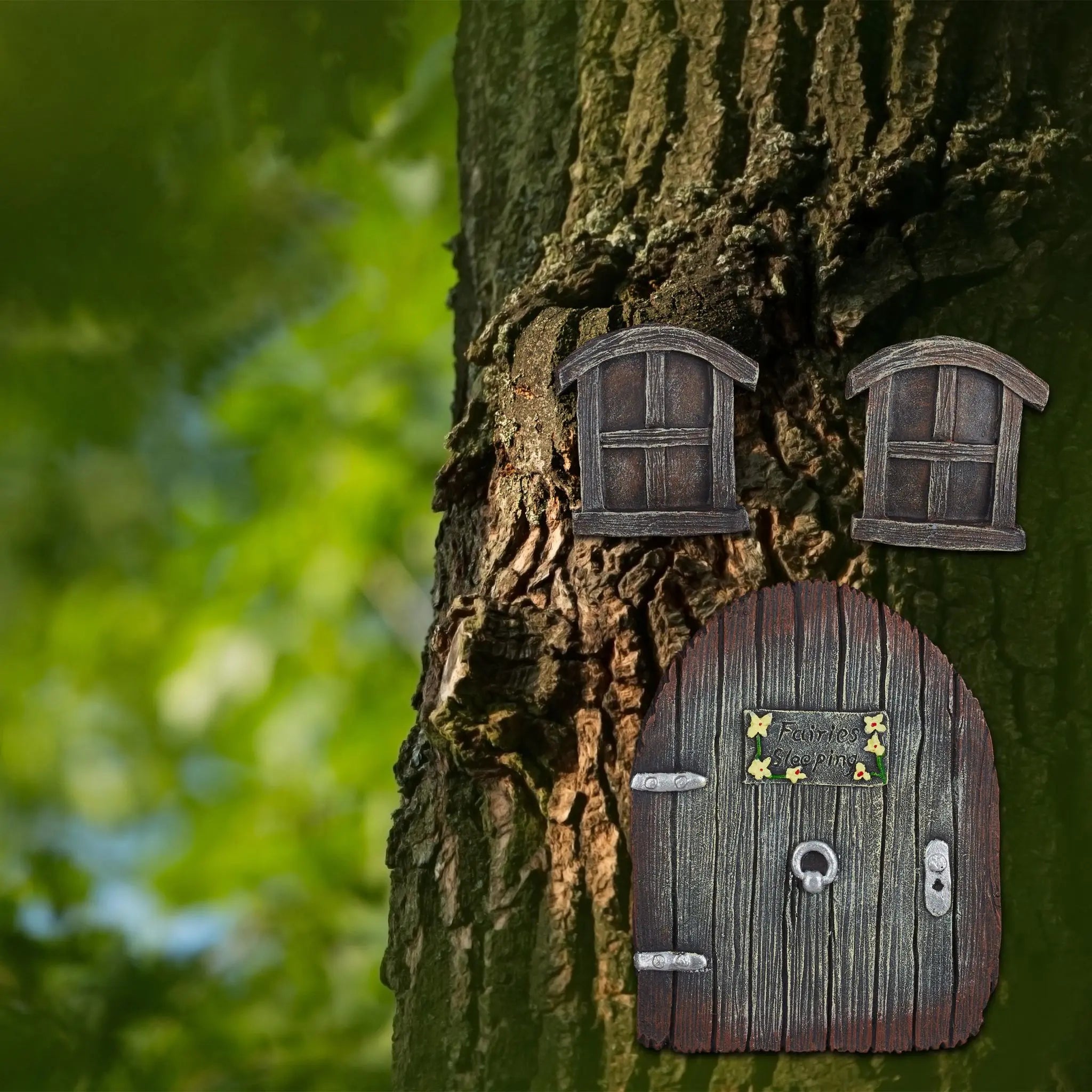 Feentür Baum Dunkelbraun-Gelb-Silber von Relaxdays