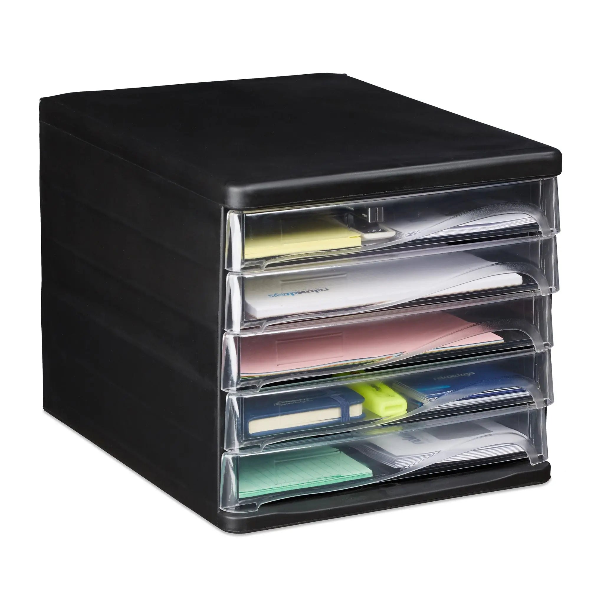 Schubladenbox mit 5 Fächern Schwarz-Transparent von Relaxdays