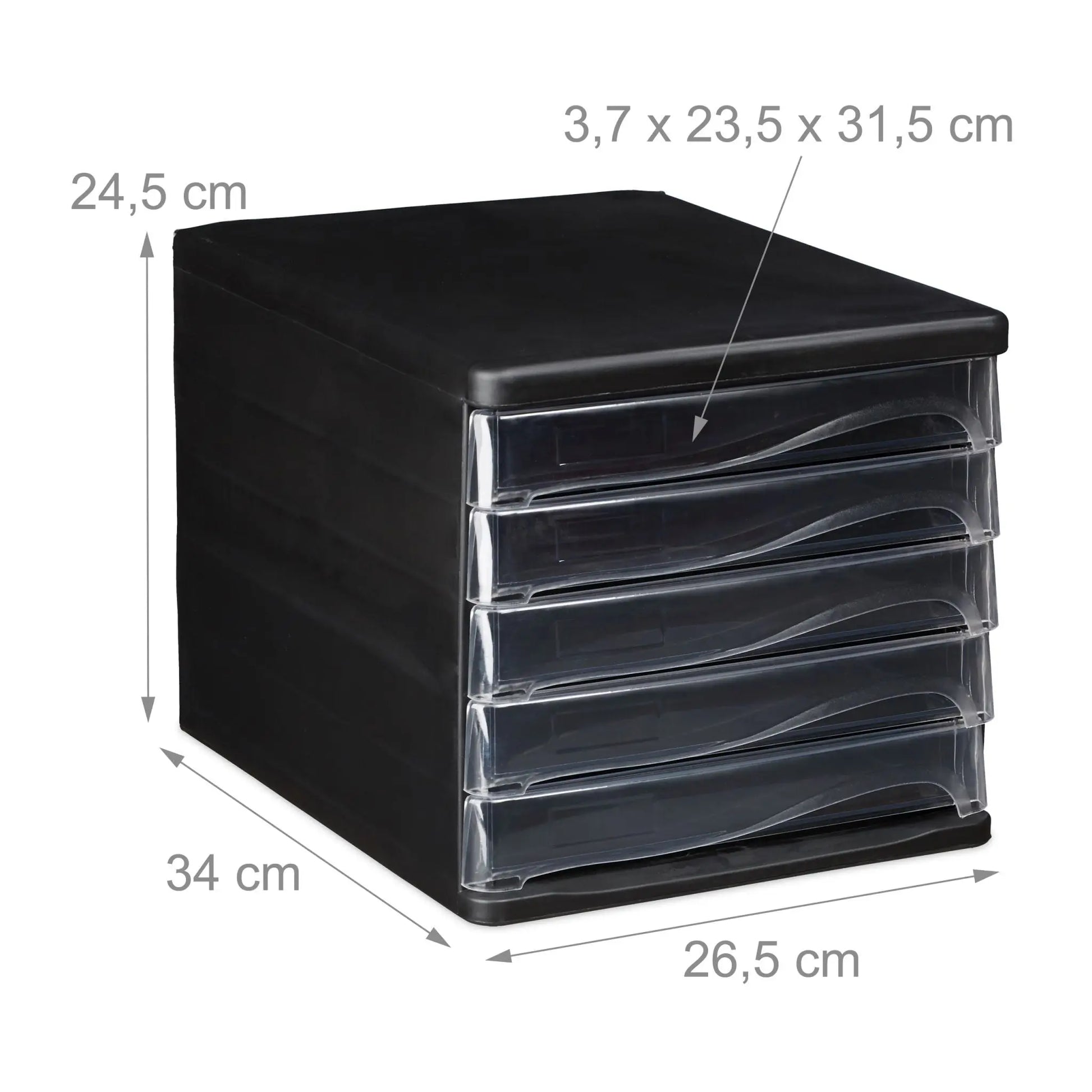 Schubladenbox mit 5 Fächern Schwarz-Transparent von Relaxdays