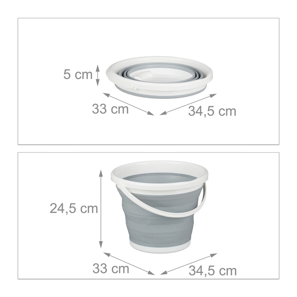 Faltbarer Eimer 10 Liter Weiss-Grau von Relaxdays