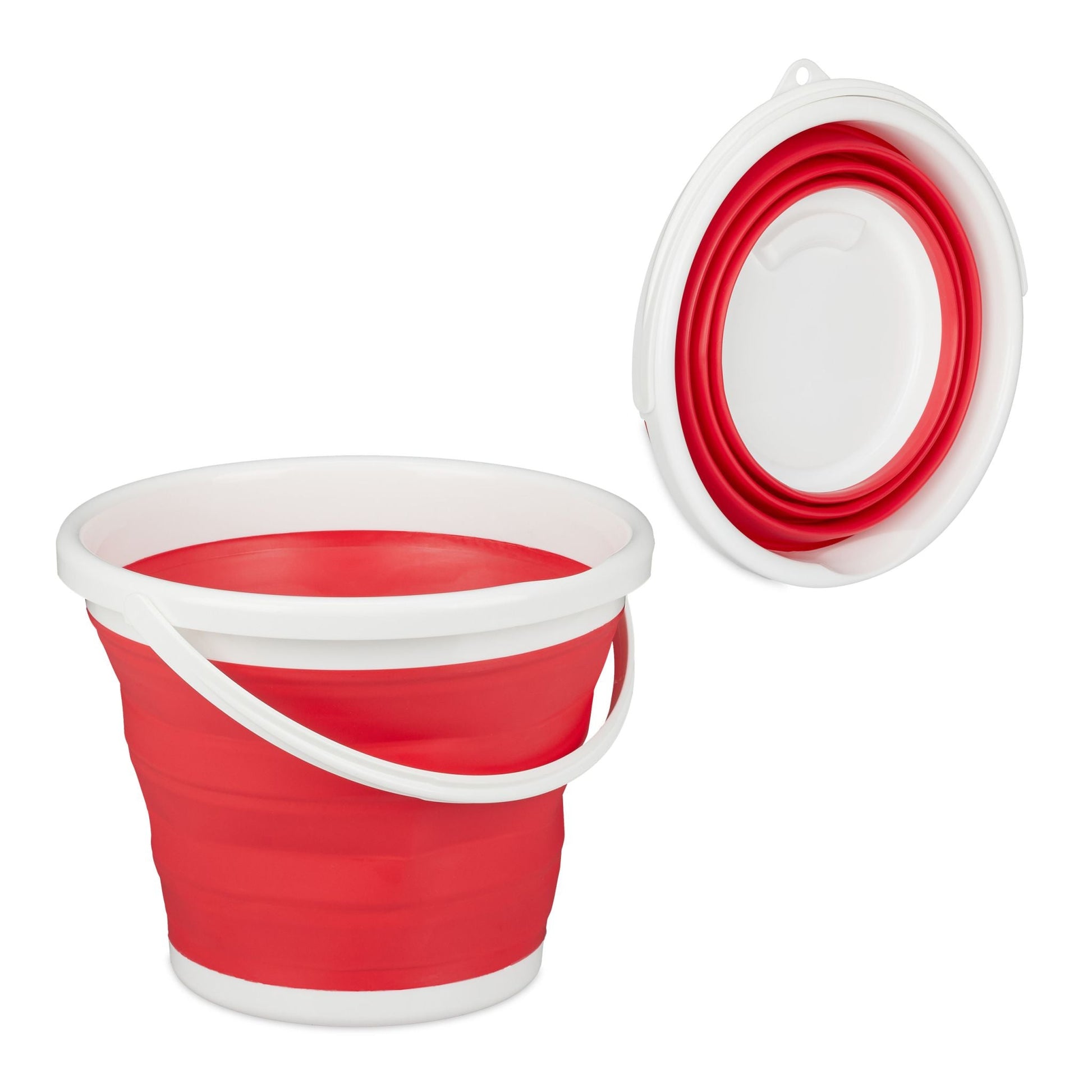 Faltbarer Eimer 10 Liter Weiss-Rot von Relaxdays