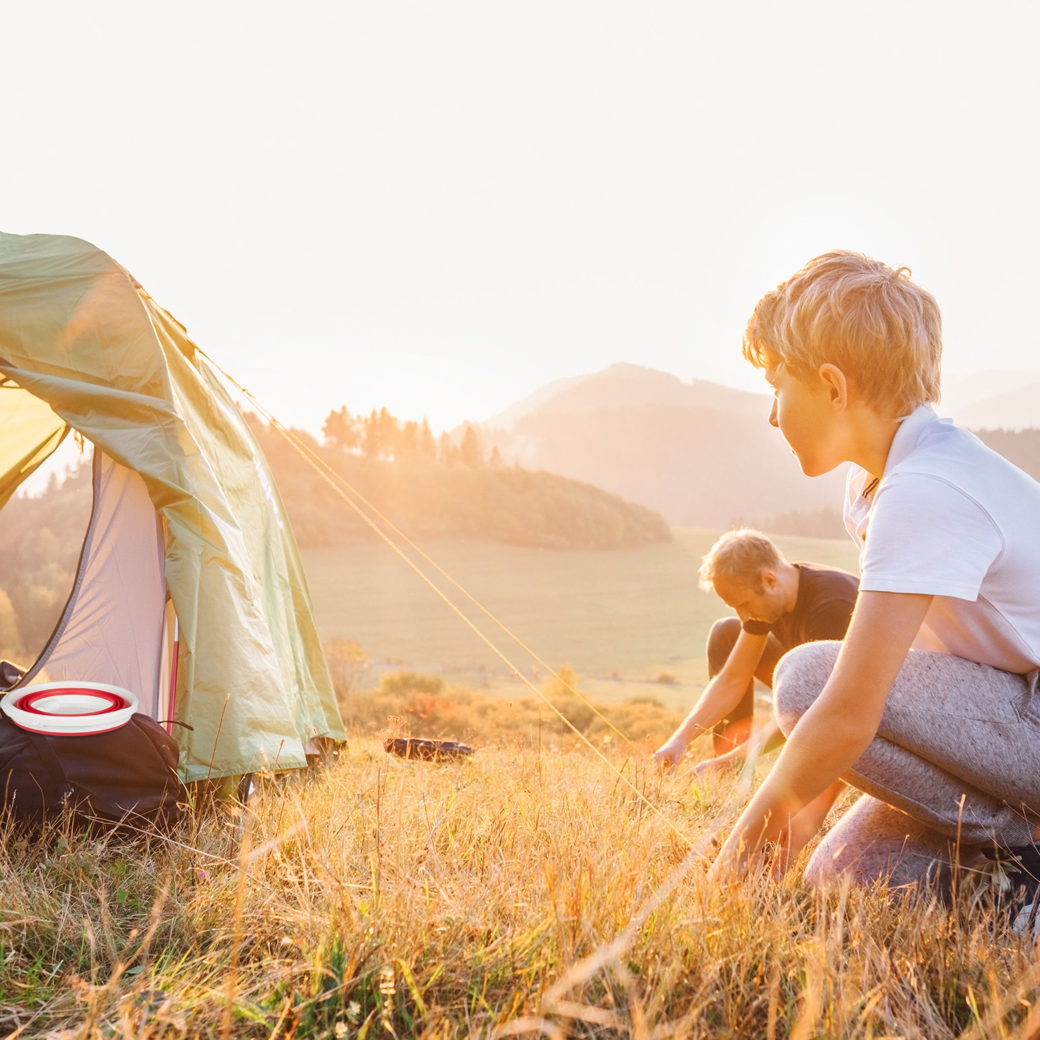Faltbarer Eimer 10 Liter Weiss-Rot von Relaxdays