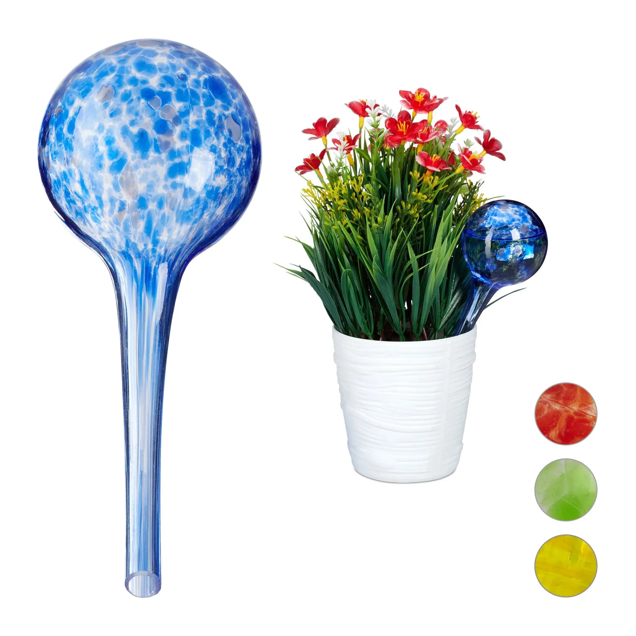 Bewässerungskugel 2er-Set Glas Blau-Transparent von Relaxdays