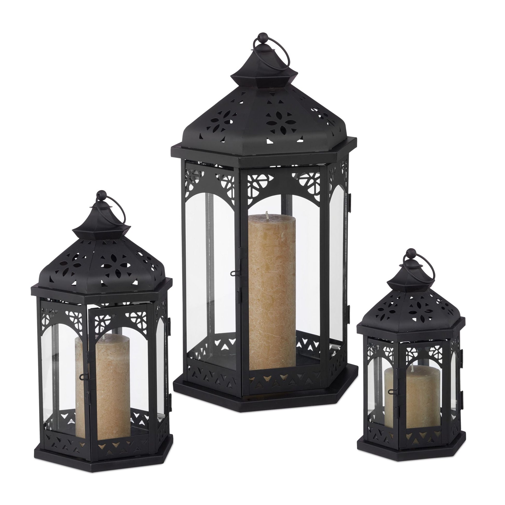 Laternen Metall 3er-Set Schwarz-Transparent von Relaxdays