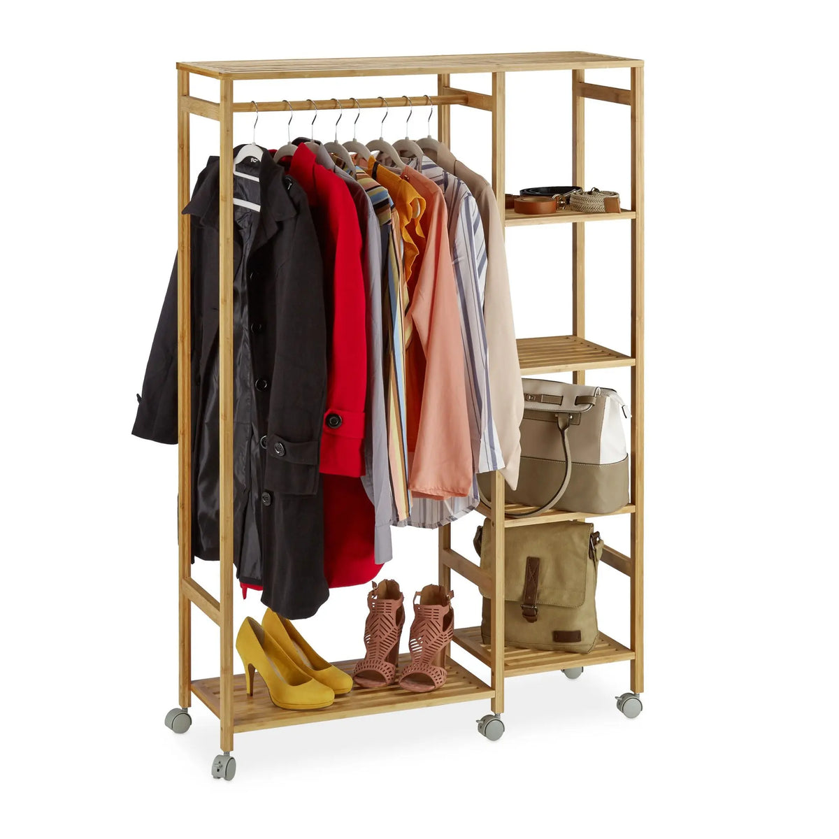 Rollgarderobe Bambus Hellbraun-Grau von Relaxdays
