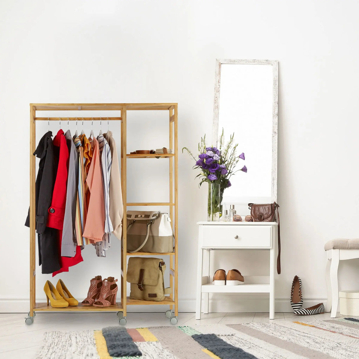 Rollgarderobe Bambus Hellbraun-Grau von Relaxdays