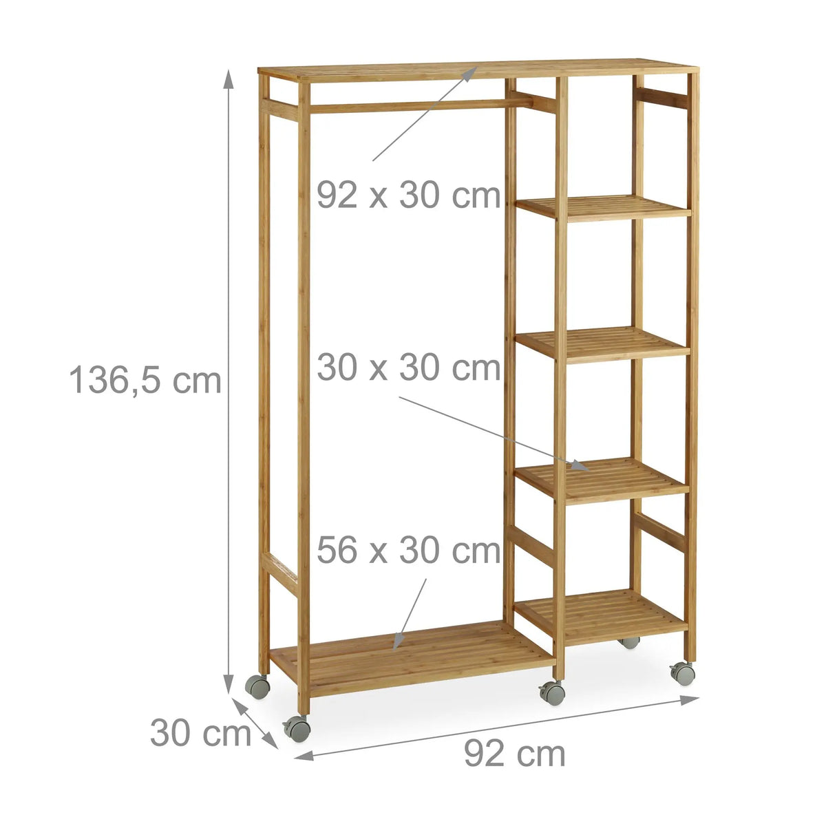 Rollgarderobe Bambus Hellbraun-Grau von Relaxdays