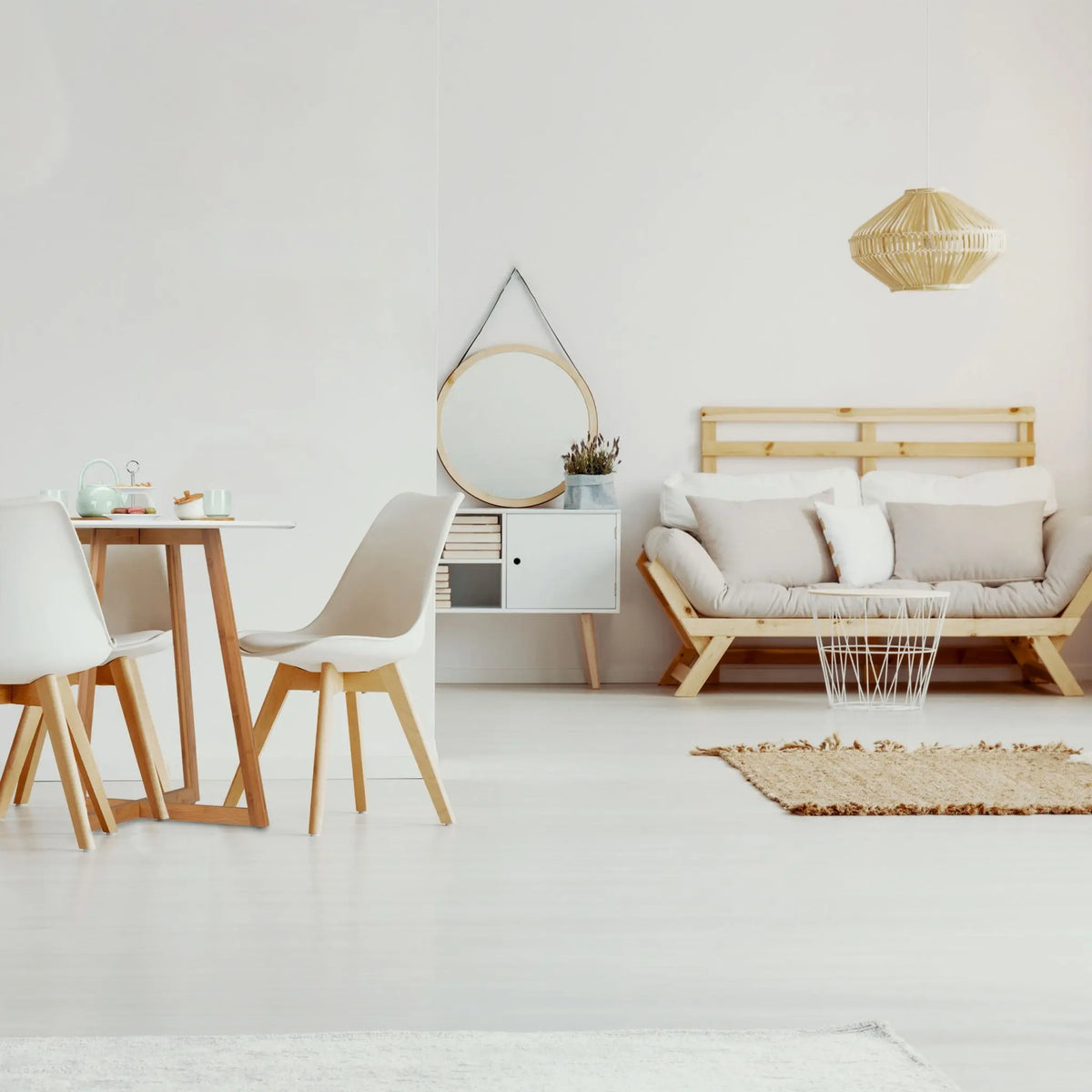 Runder Esstisch weiss Weiss-Hellbraun von Relaxdays