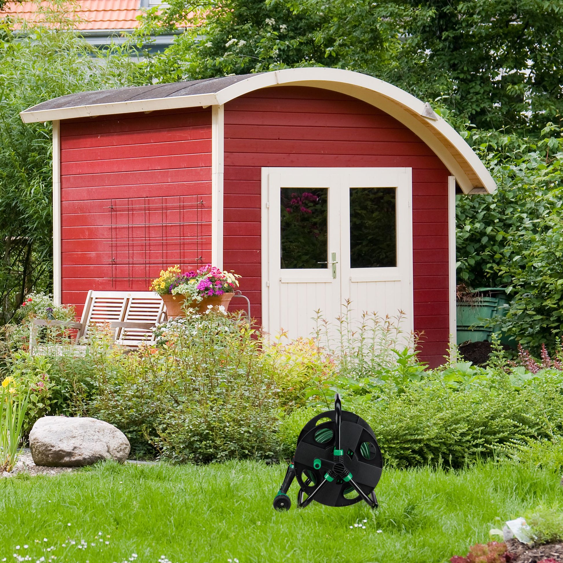 Schlauchtrommel Grün-Schwarz von Relaxdays