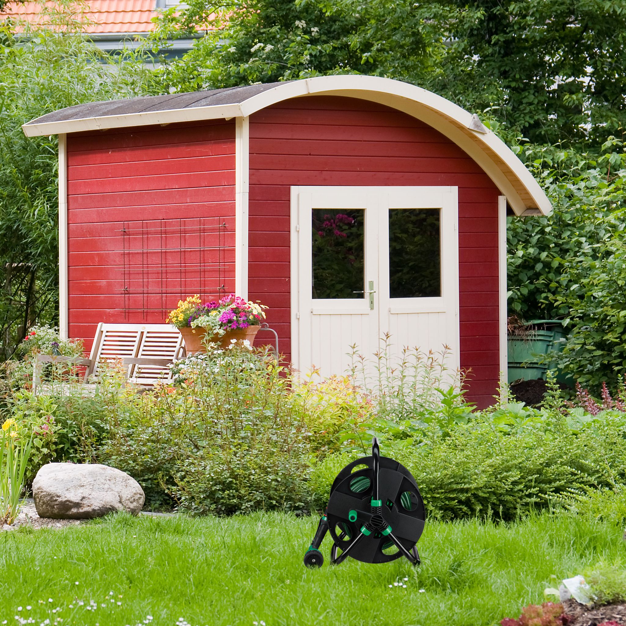 Schlauchtrommel Grün-Schwarz von Relaxdays