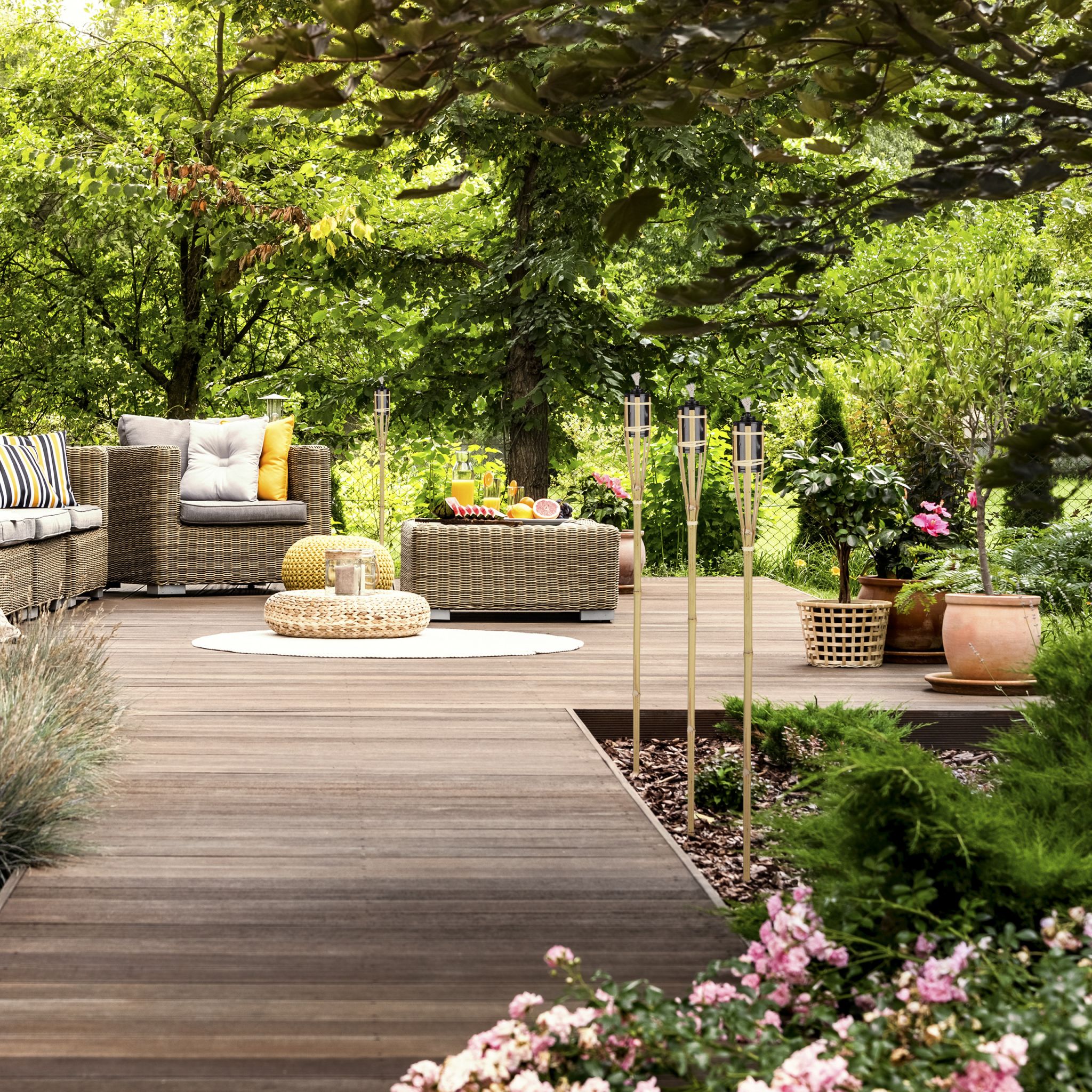Gartenfackeln Bambus 10er-Set Hellbraun-Schwarz von Relaxdays
