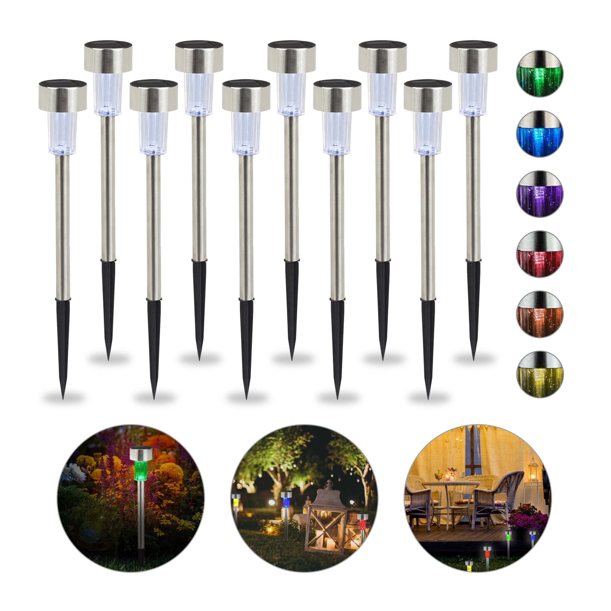 LED Solarleuchte 10er-Set Grün-Schwarz-Silber von Relaxdays